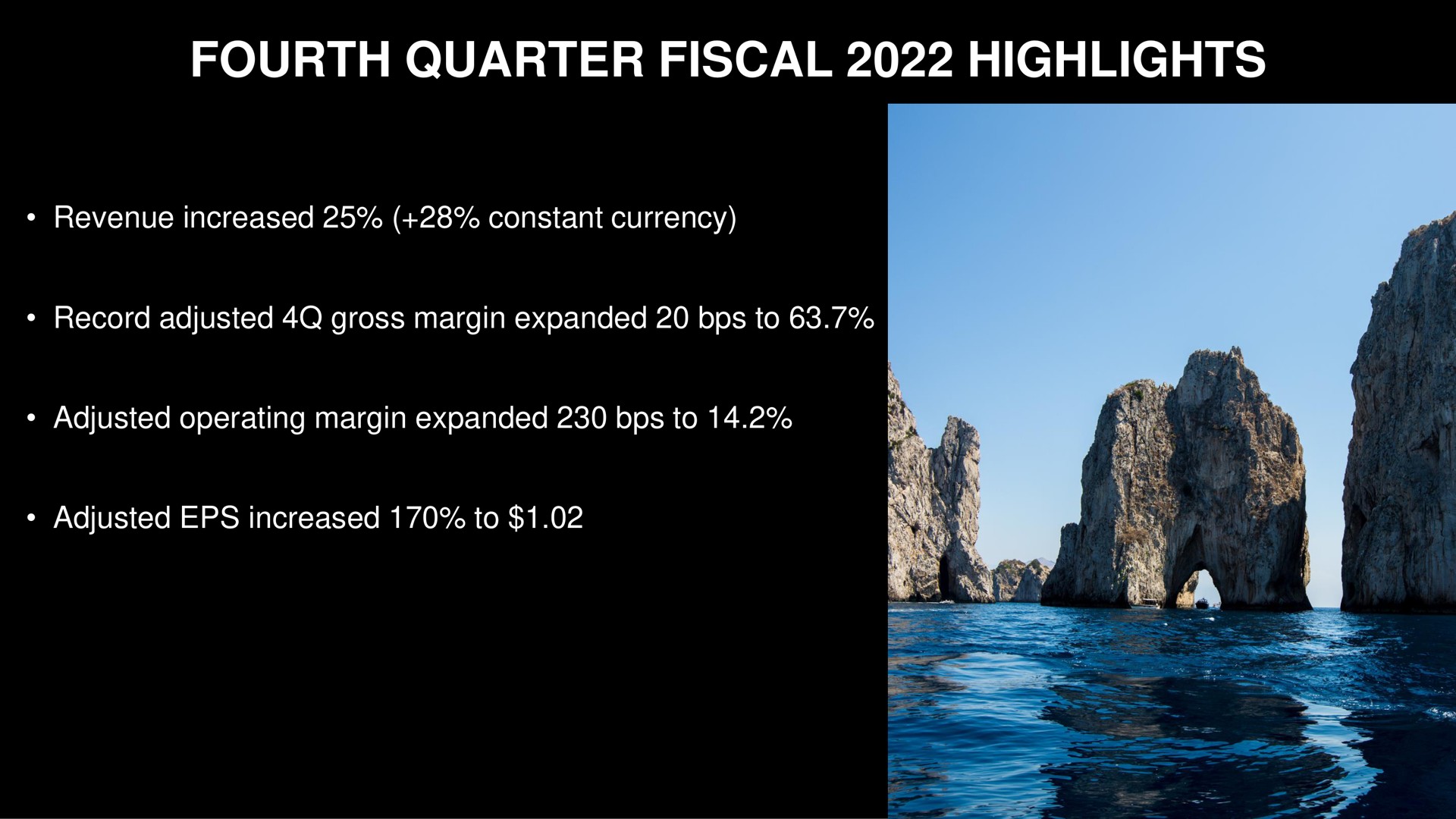 fourth quarter fiscal highlights revenue increased constant currency record adjusted gross margin expanded to adjusted operating margin expanded to adjusted increased to | Capri Holdings