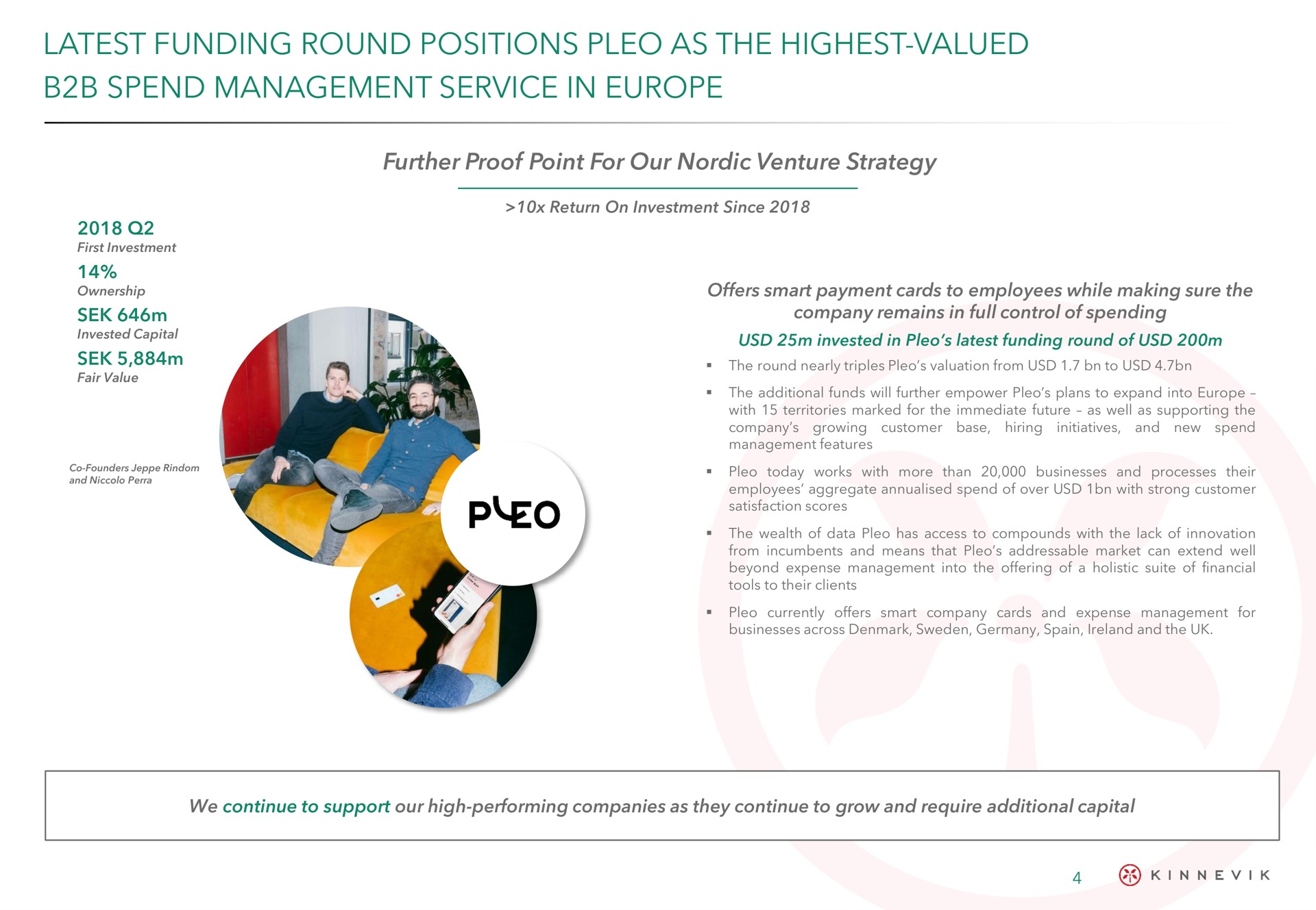 latest funding round positions as the highest valued spend management service in | Kinnevik