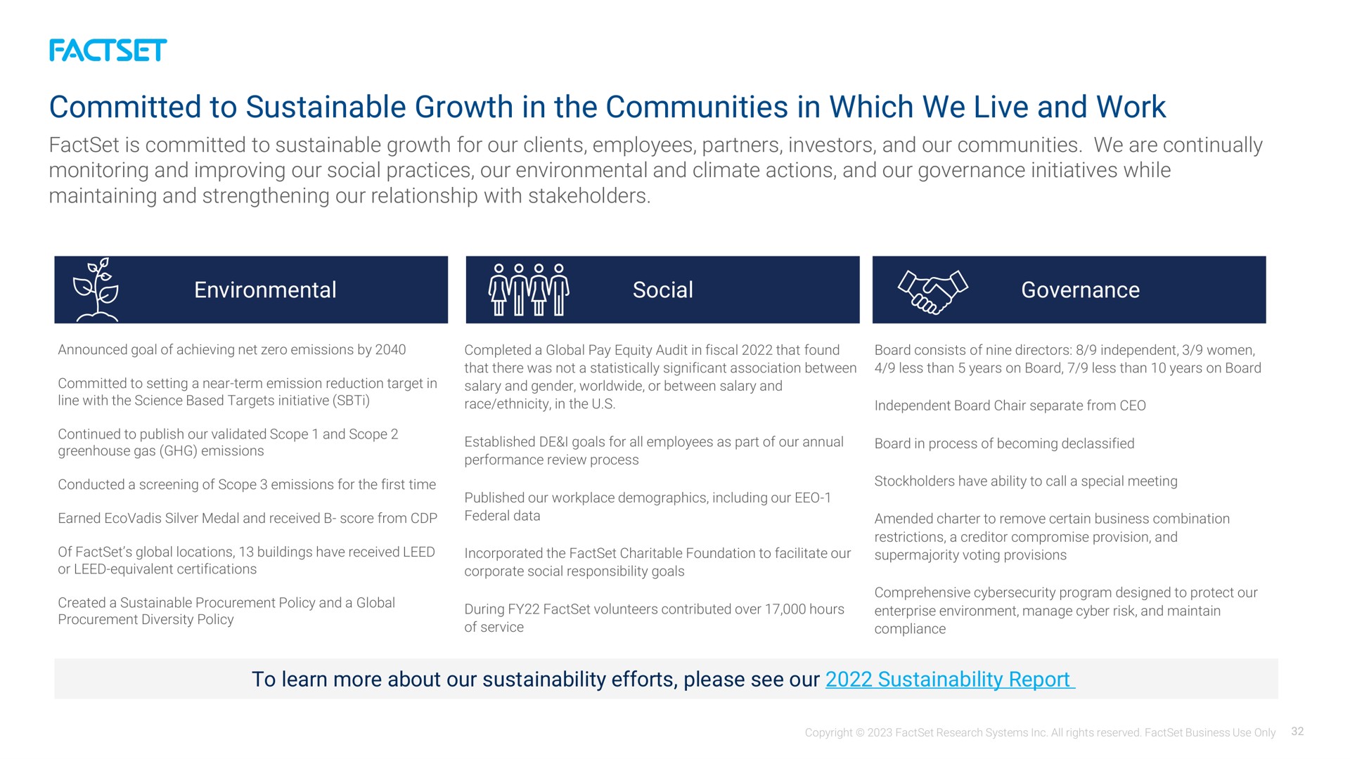 committed to sustainable growth in the communities in which we live and work | Factset