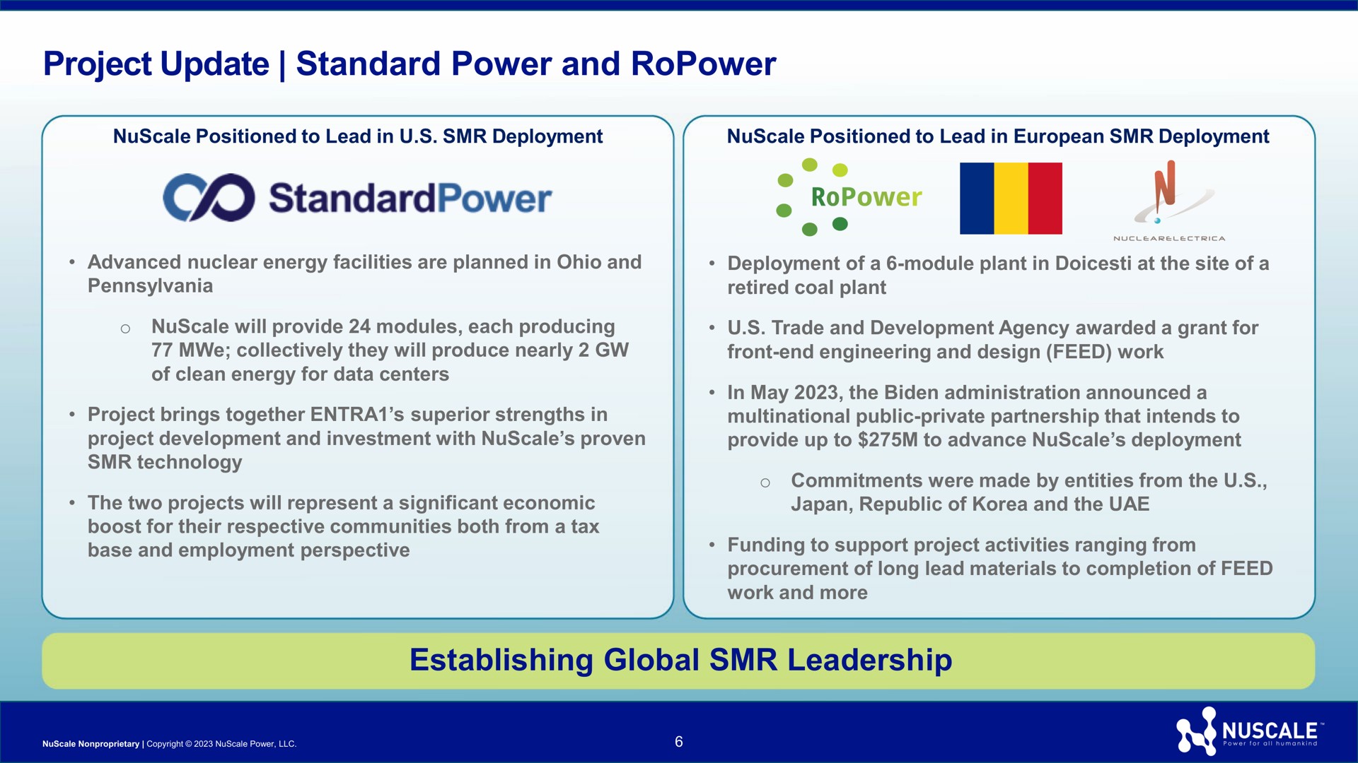 project update standard power and establishing global leadership | Nuscale