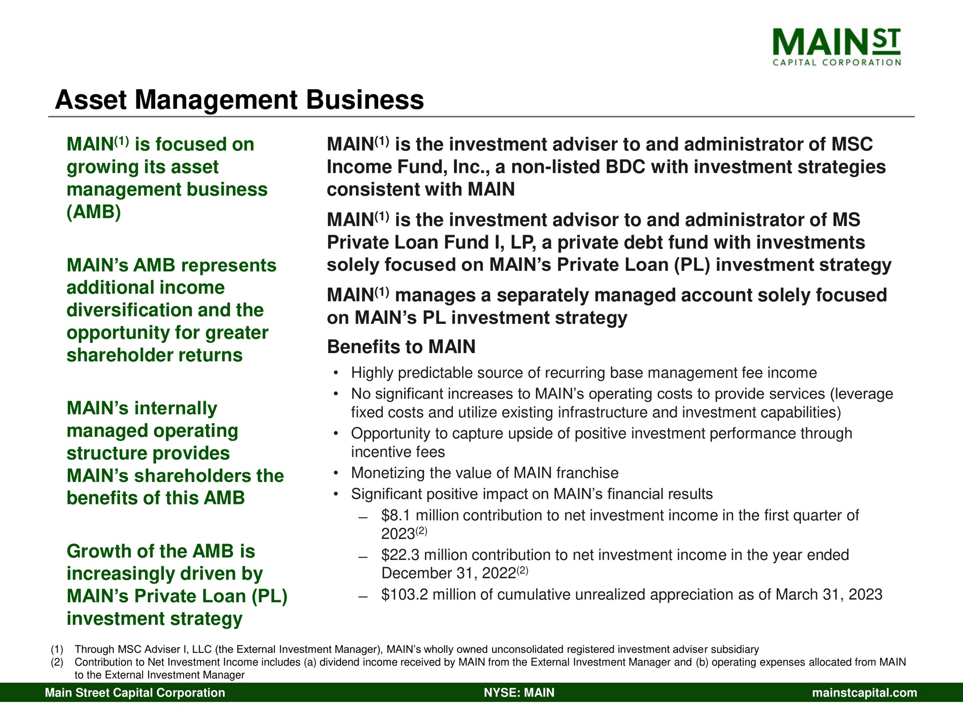 asset management business mains | Main Street Capital