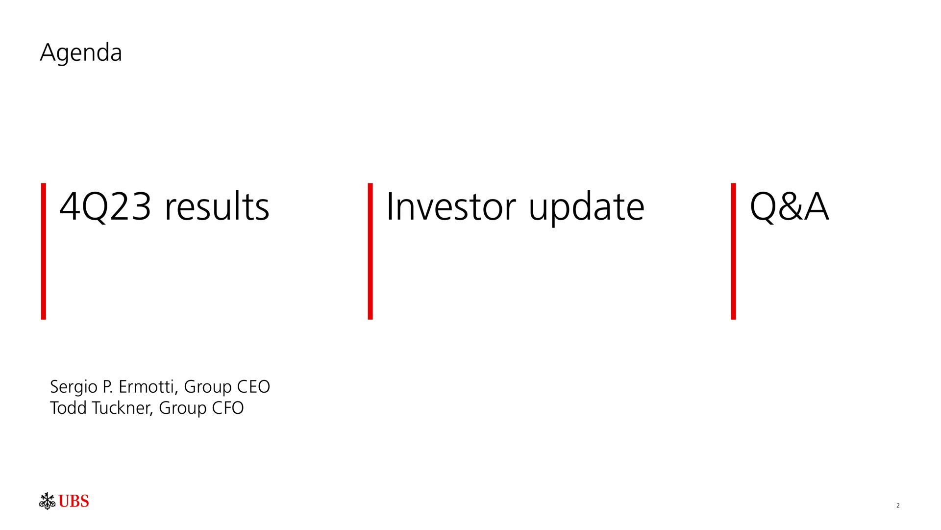 agenda results investor update a | UBS