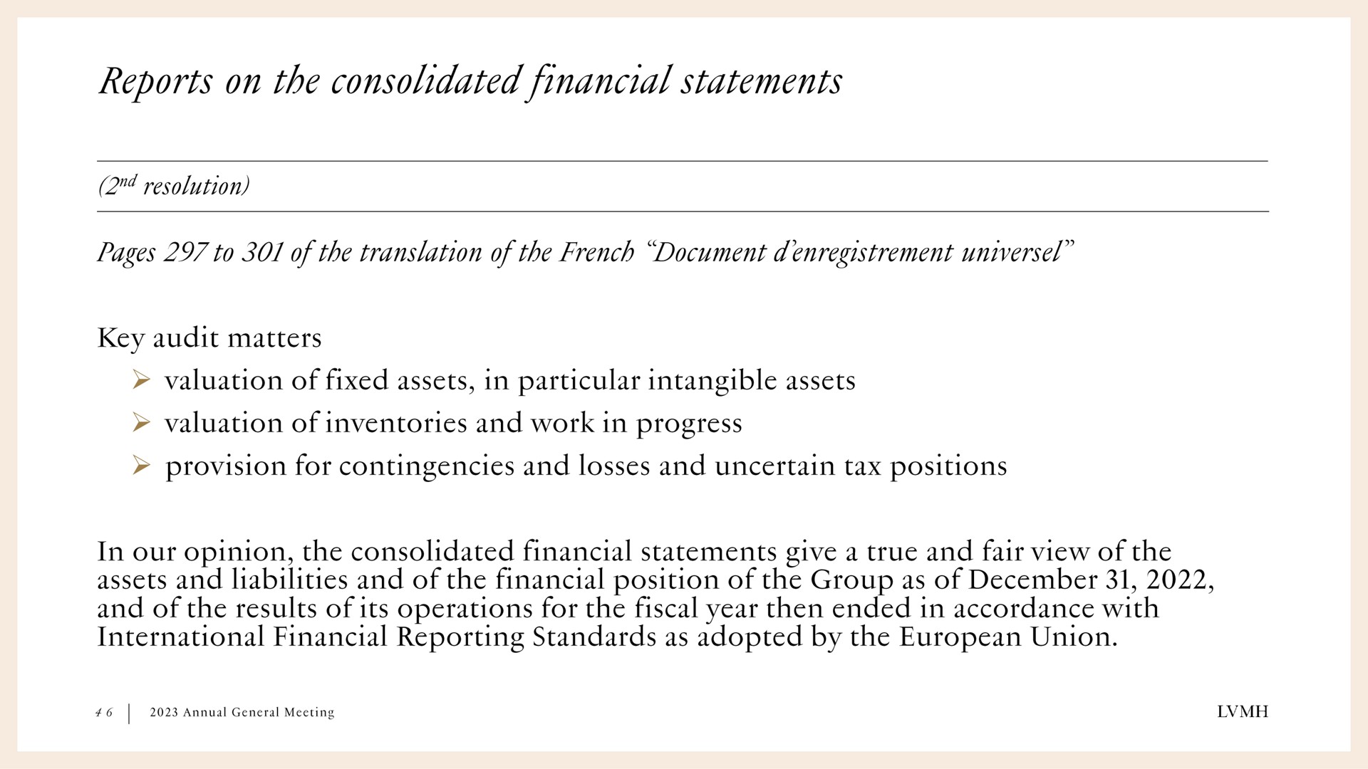reports on the consolidated financial statements | LVMH