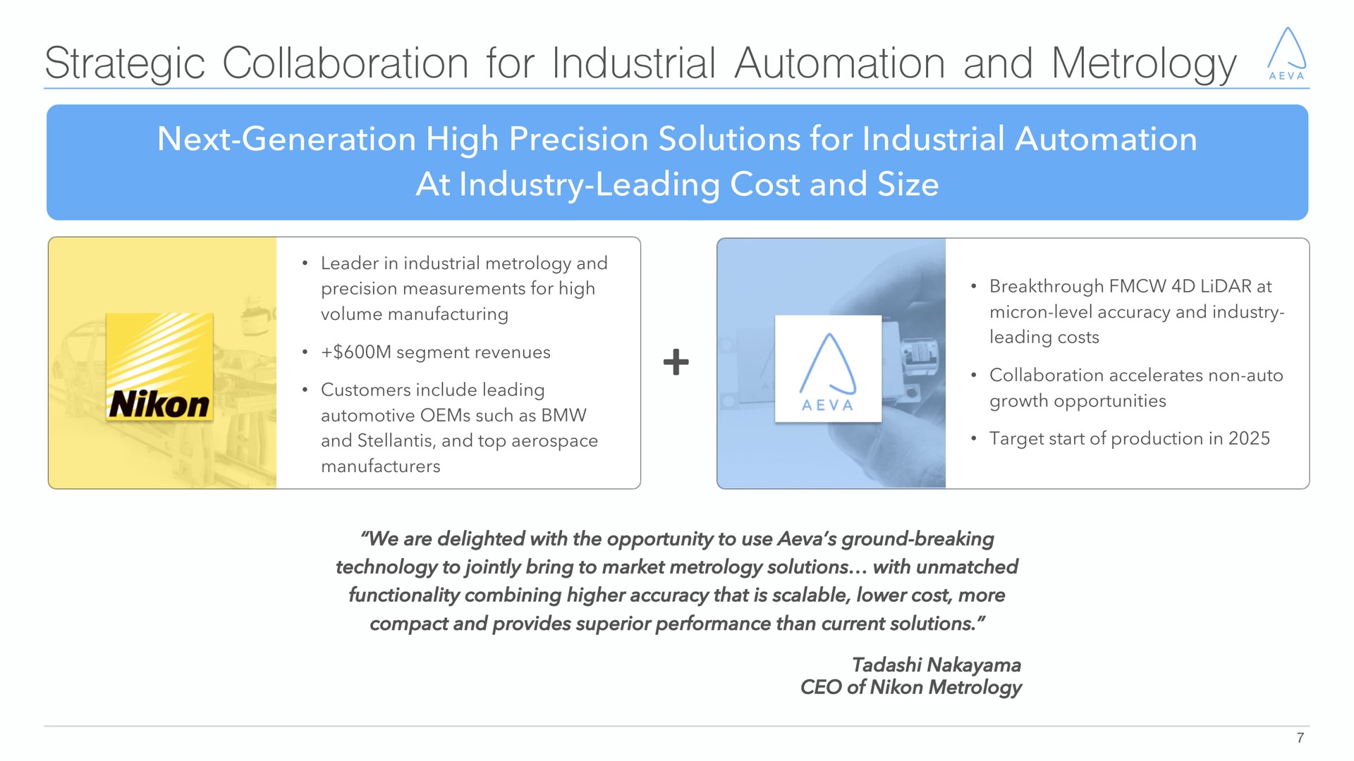 strategic collaboration for industrial and metrology next generation high precision solutions for industrial at industry leading cost and size | Aeva