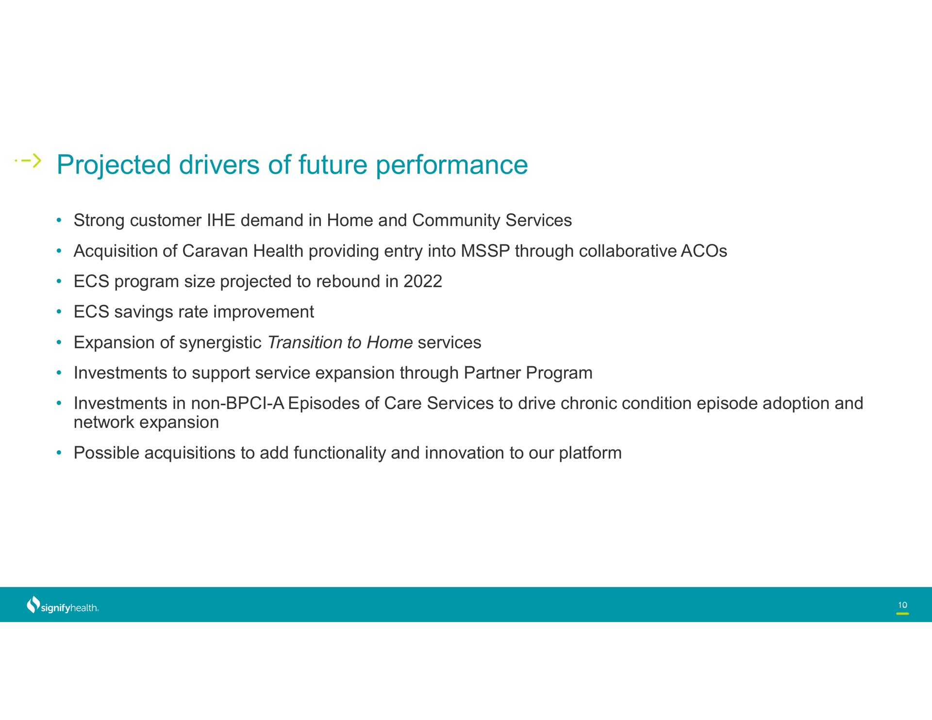 projected drivers of future performance | Signify Health