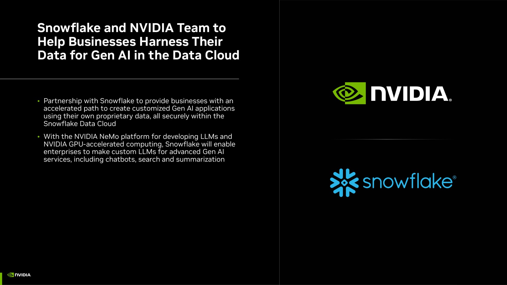 snowflake and team to help businesses harness their data for gen in the data cloud a as | NVIDIA
