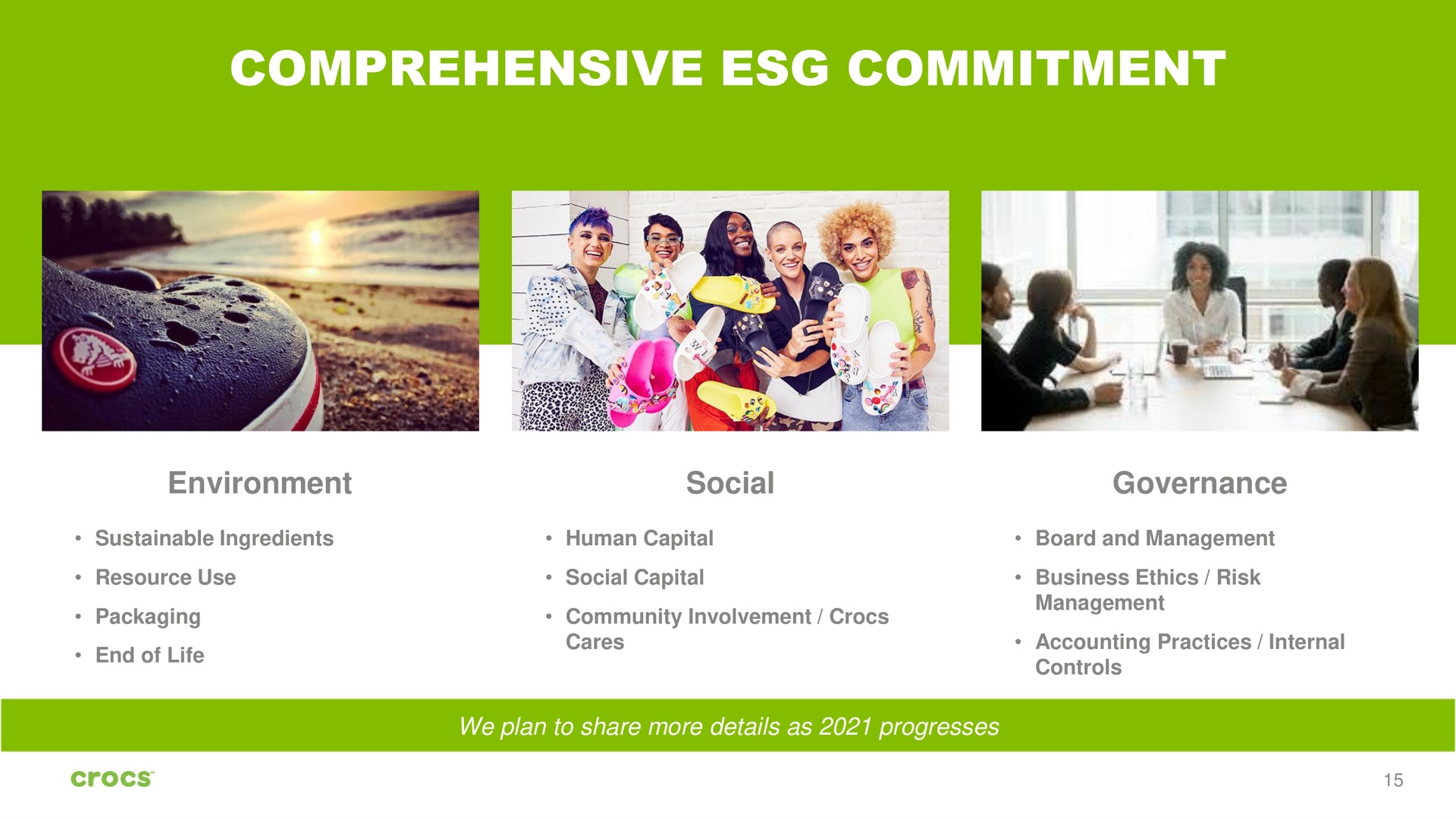 comprehensive commitment environment social governance | Crocs