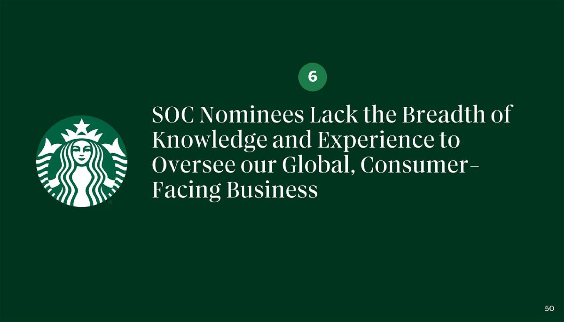 soc nominees lack the breadth of knowledge and experience to oversee our global consumer facing business | Starbucks