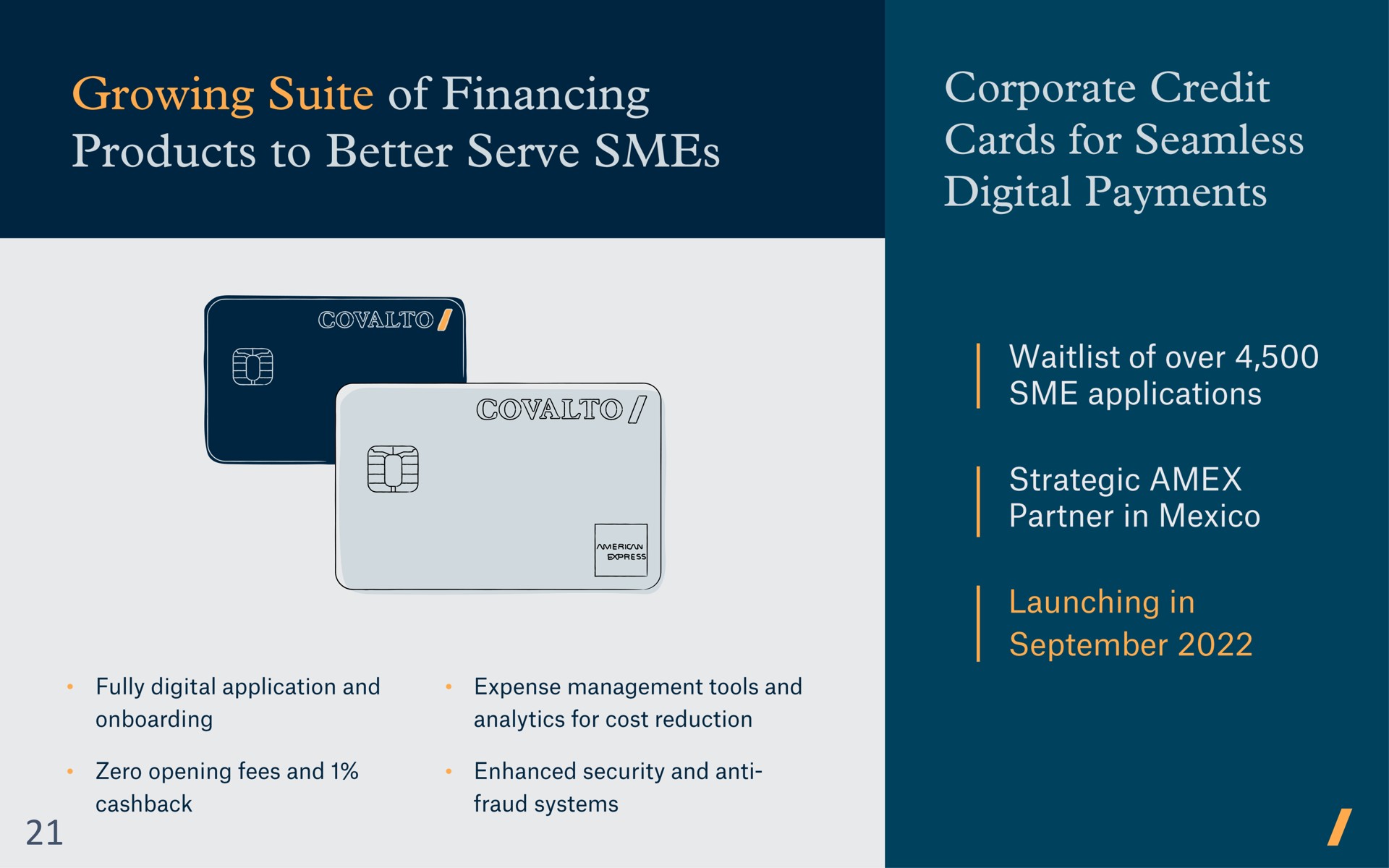 growing suite of financing products to better serve corporate credit cards for seamless digital payments launching in | Covalto