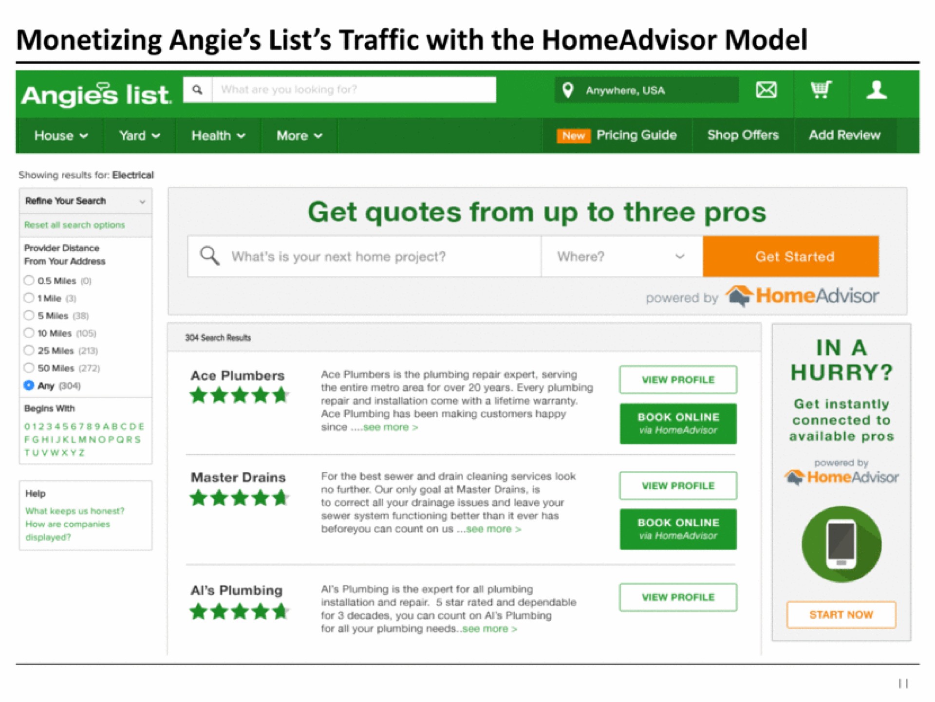 monetizing list traffic with the model a get quotes from up to three pros | IAC