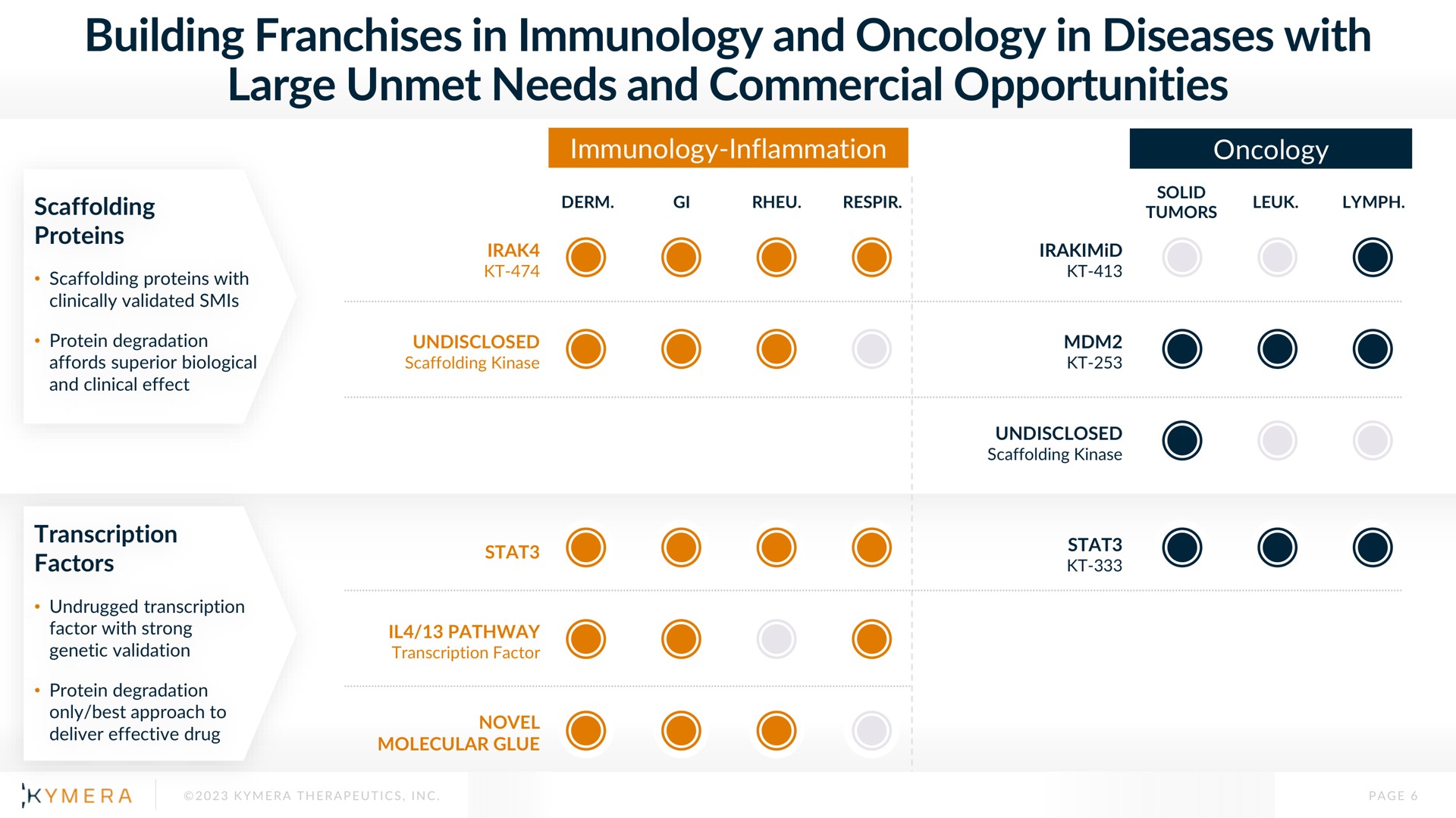 building franchises in immunology and oncology in diseases with large unmet needs and commercial opportunities | Kymera