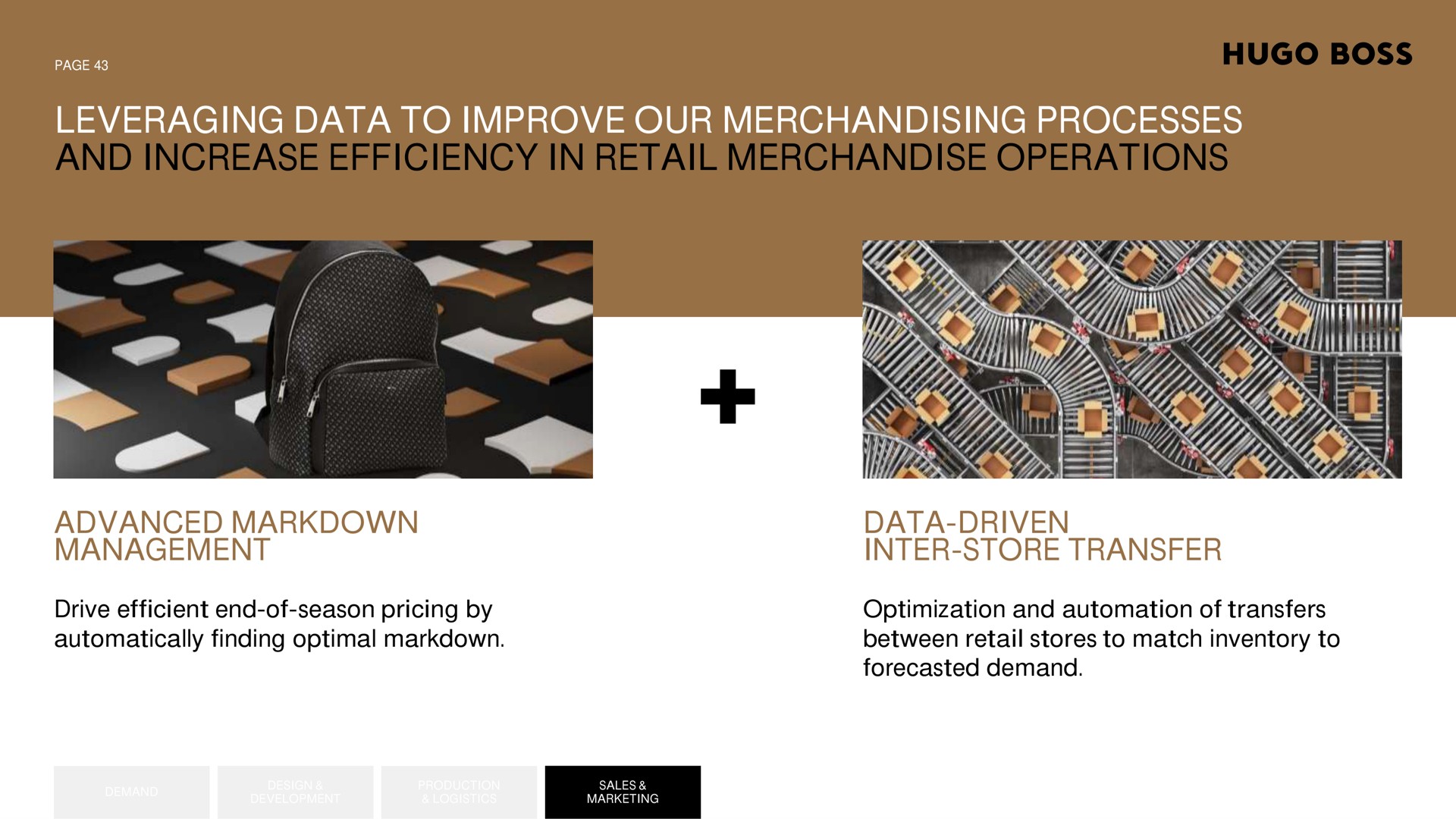 leveraging data to improve our merchandising processes and increase efficiency in retail merchandise operations a wee a on yes i bye advanced markdown management data driven inter store transfer | Hugo Boss