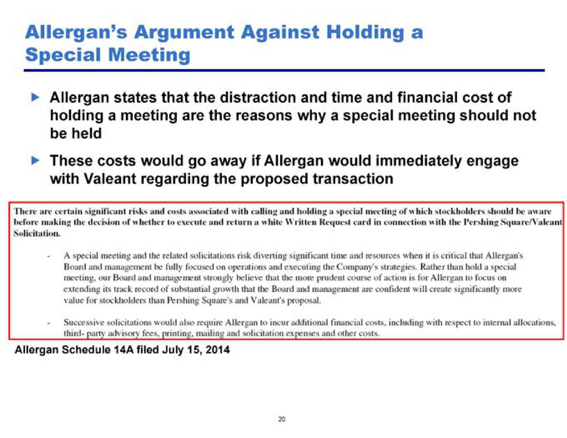 argument against holding a special meeting | Pershing Square