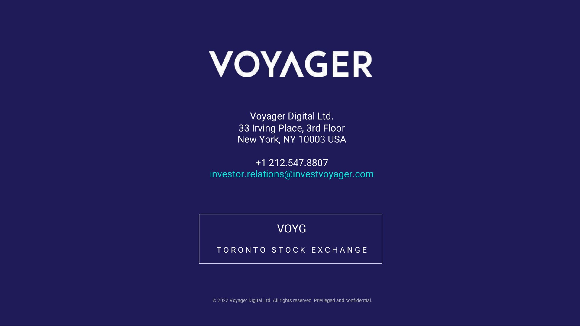 voyager digital voyager digital assets place floor place floor new york new york investor relations investor relations | Voyager Digital