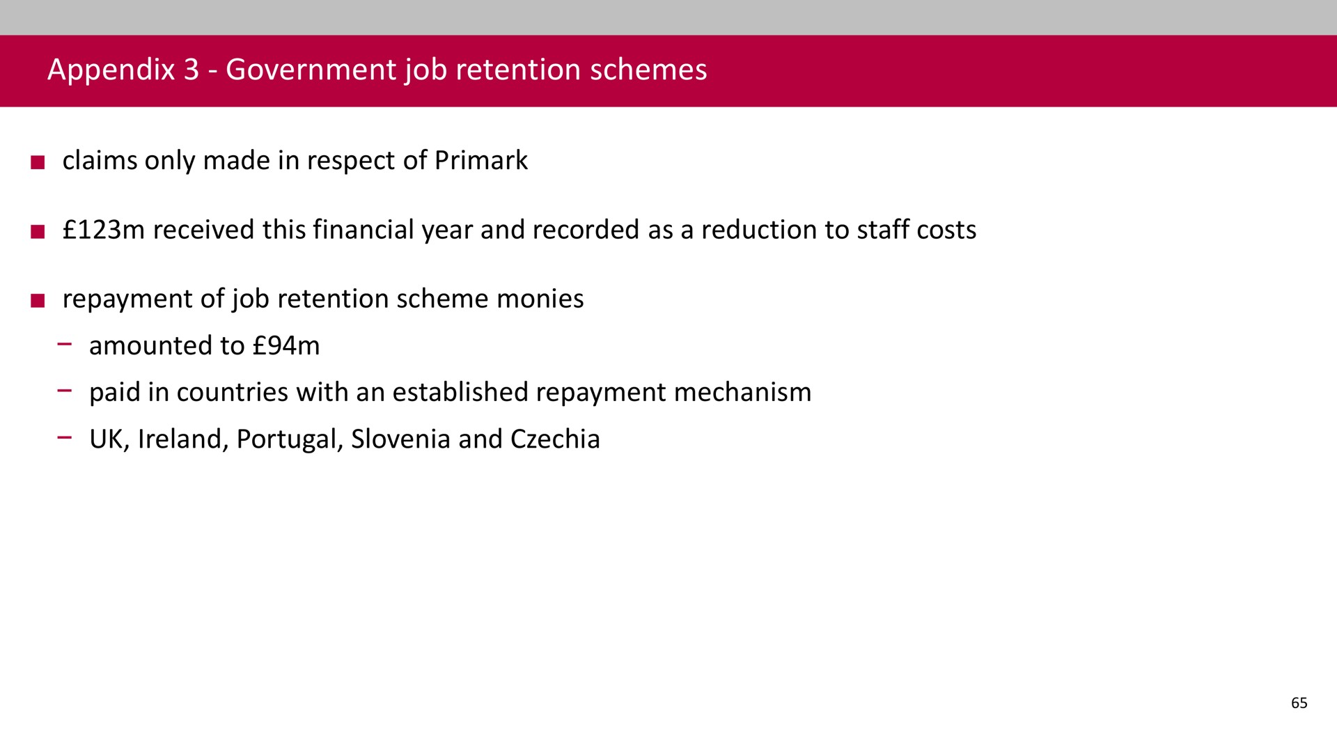 appendix government job retention schemes | Associated British Foods