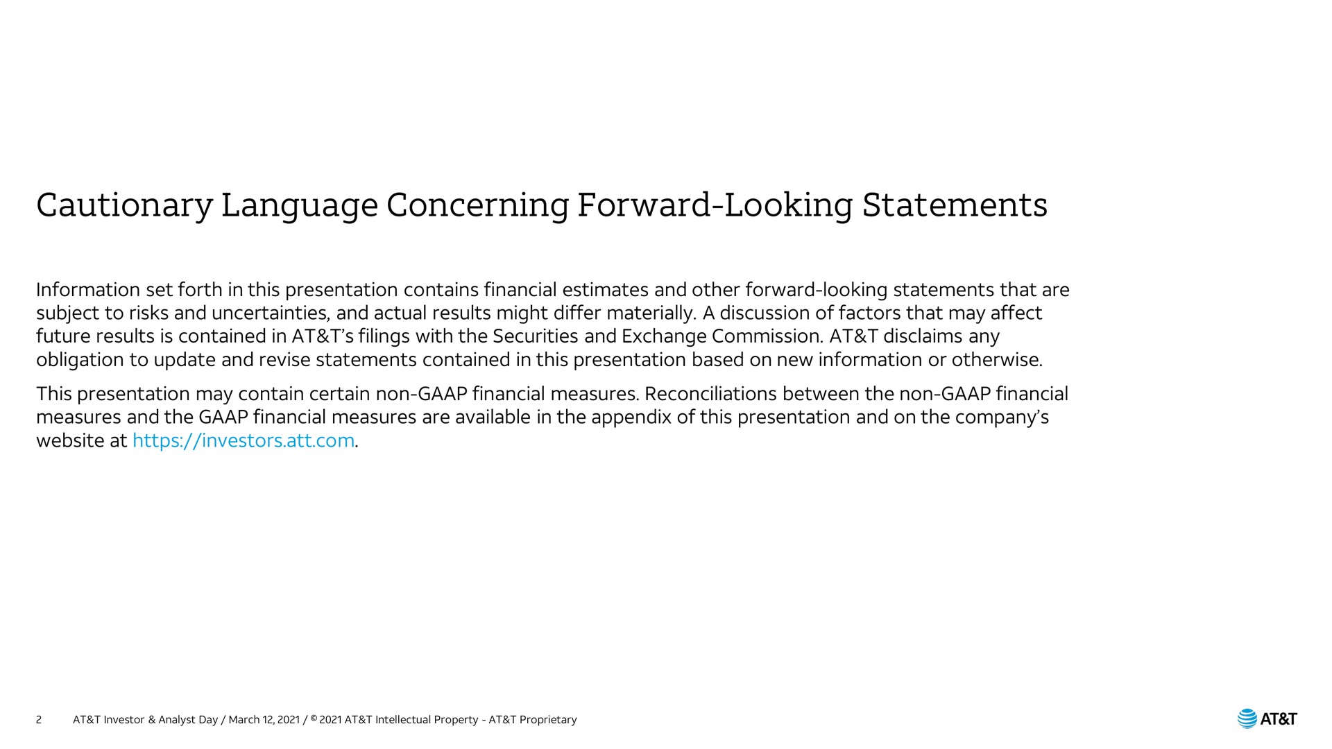 cautionary language concerning forward looking statements | AT&T