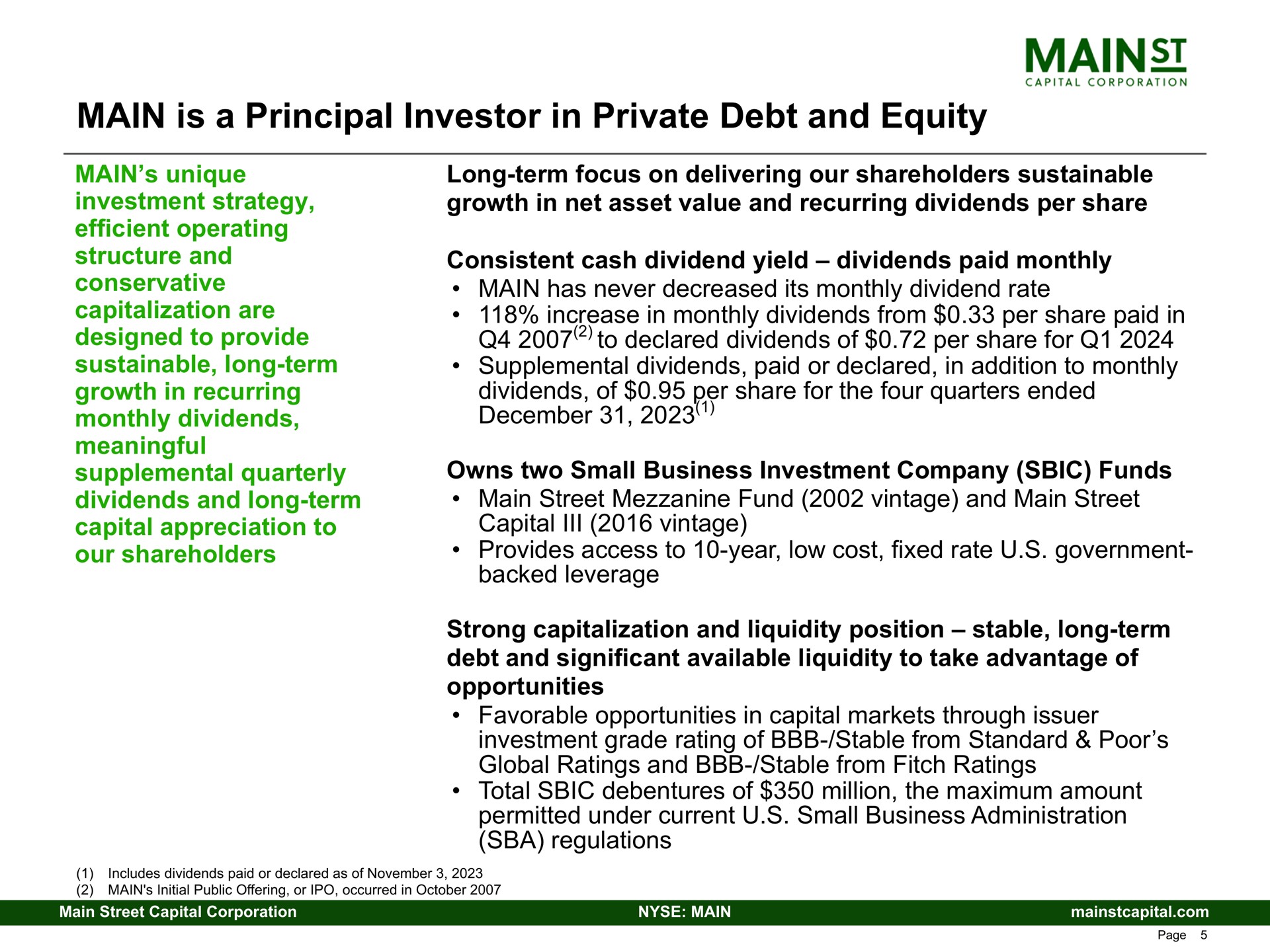 main is a principal investor in private debt and equity | Main Street Capital