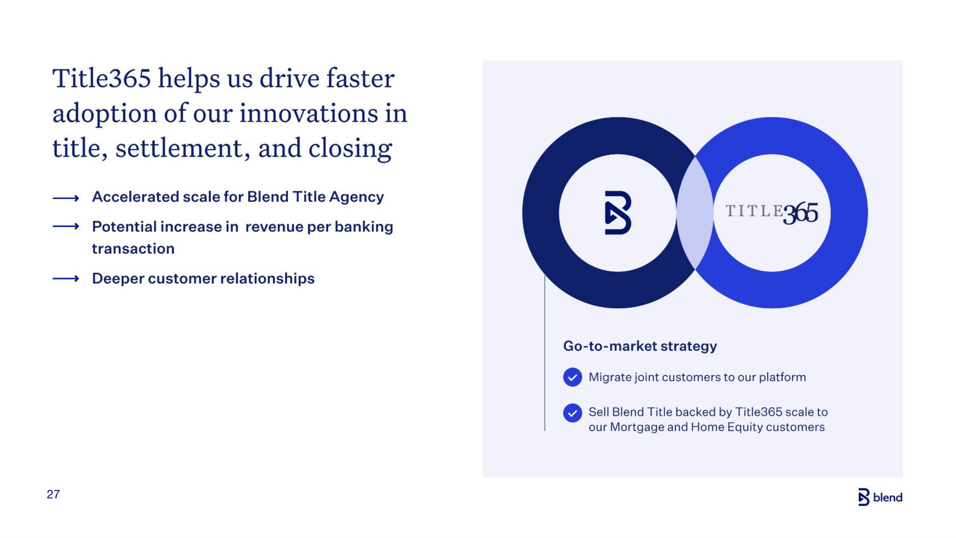 title helps us drive faster adoption of our innovations in title settlement and closing | Blend