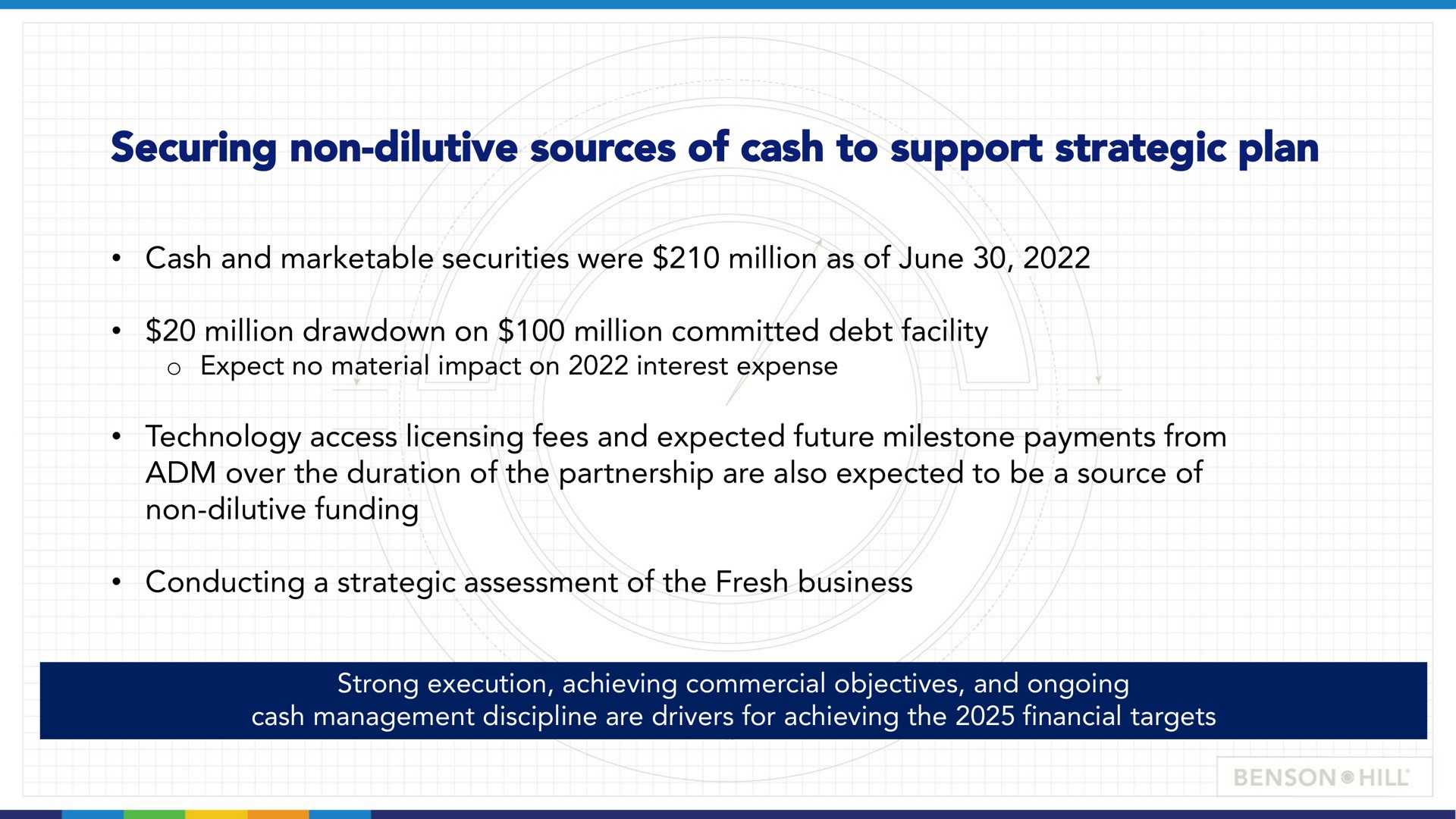 securing non dilutive sources of cash to support strategic plan | Benson Hill