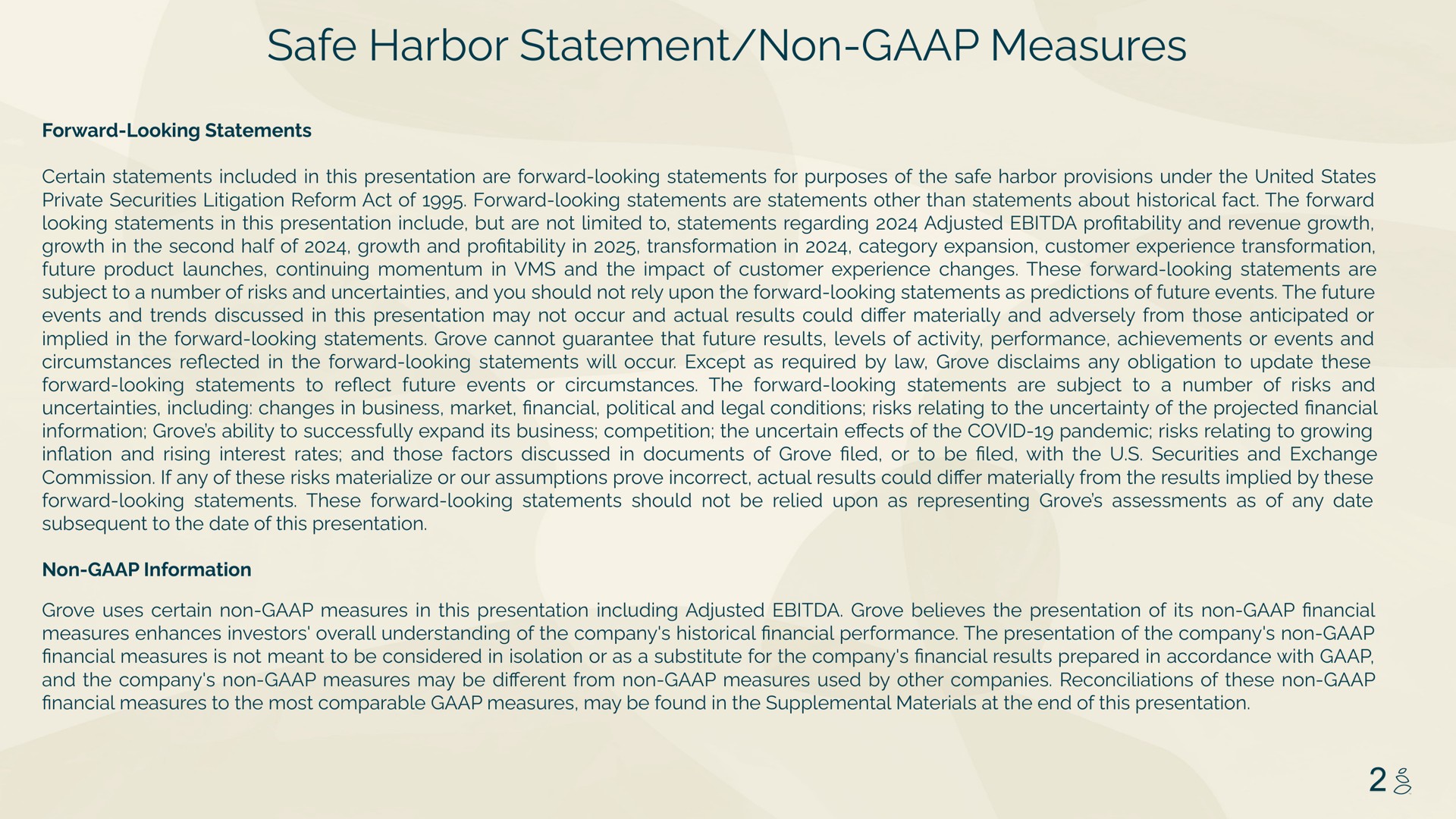 safe harbor statement non measures | Grove