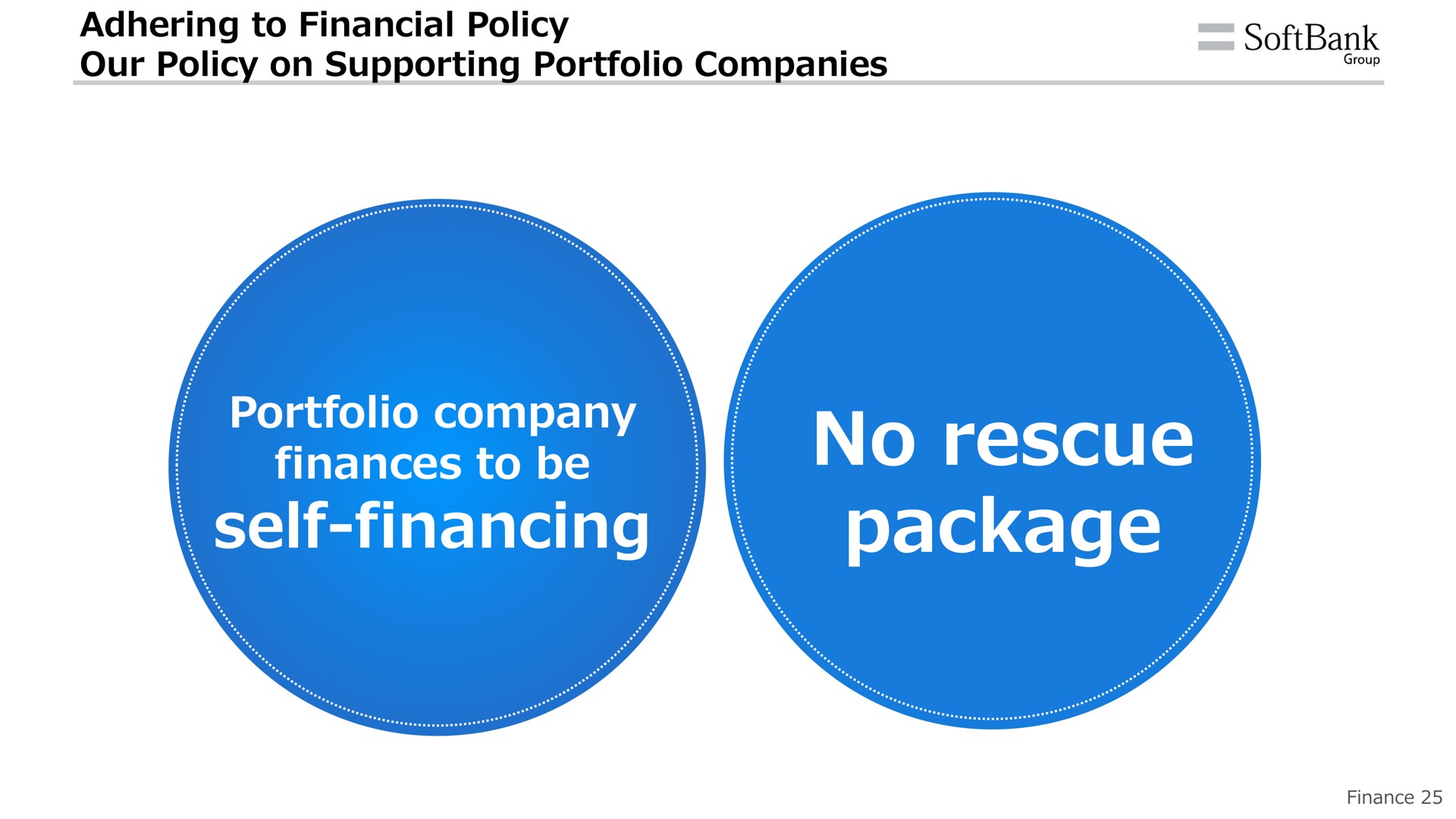 adhering to financial policy our policy on supporting portfolio companies portfolio company finances to be self financing no rescue package group i | SoftBank