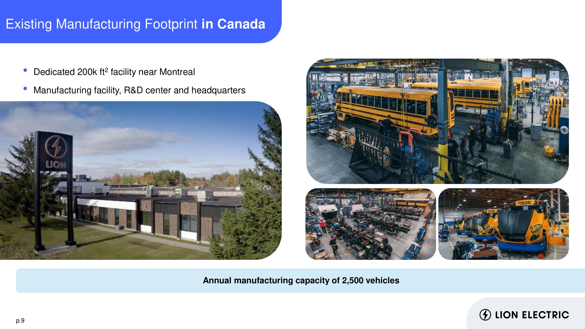 existing manufacturing footprint in canada dedicated facility near facility center and headquarters annual capacity of vehicles lion electric | Lion Electric