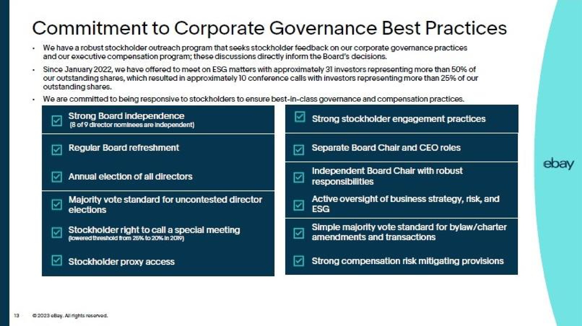 commitment to corporate governance best practices stockholder proxy access | eBay