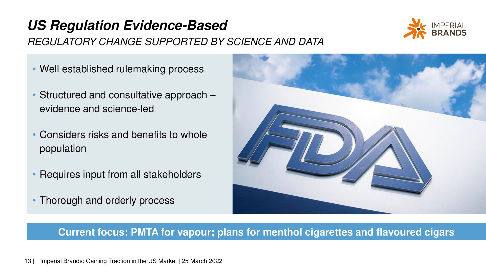 us regulation evidence based regulatory change supported by science and data a imperial | Imperial Brands