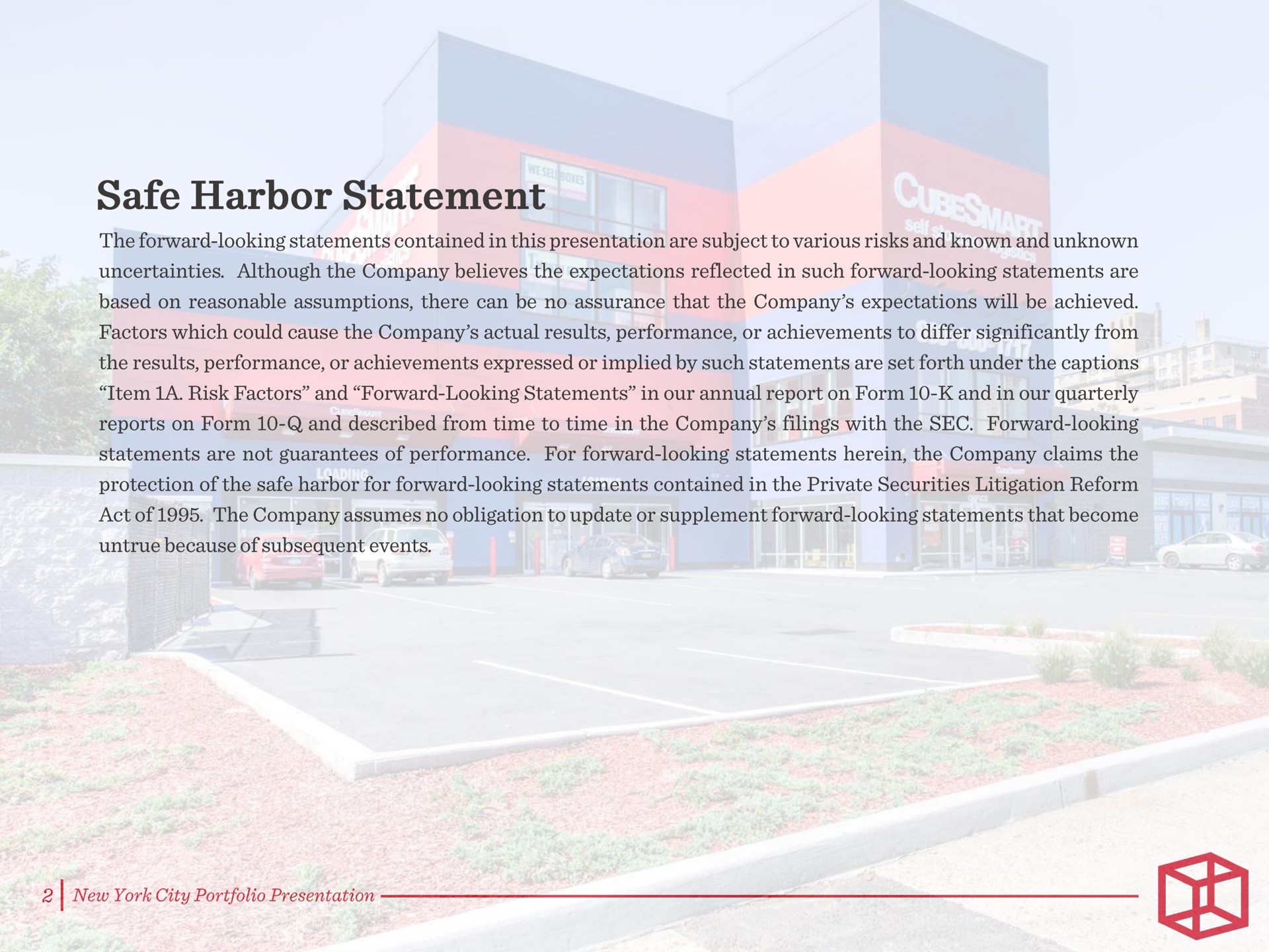 safe harbor statement | CubeSmart