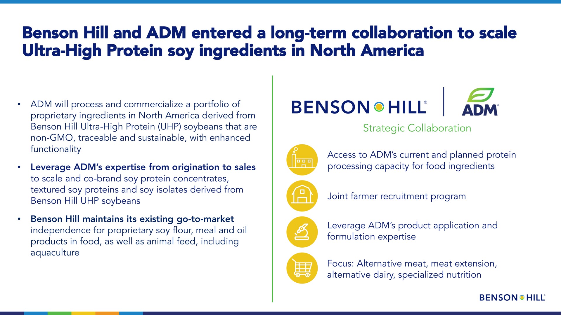 hill and entered a long term collaboration to scale ultra high protein soy ingredients in north | Benson Hill