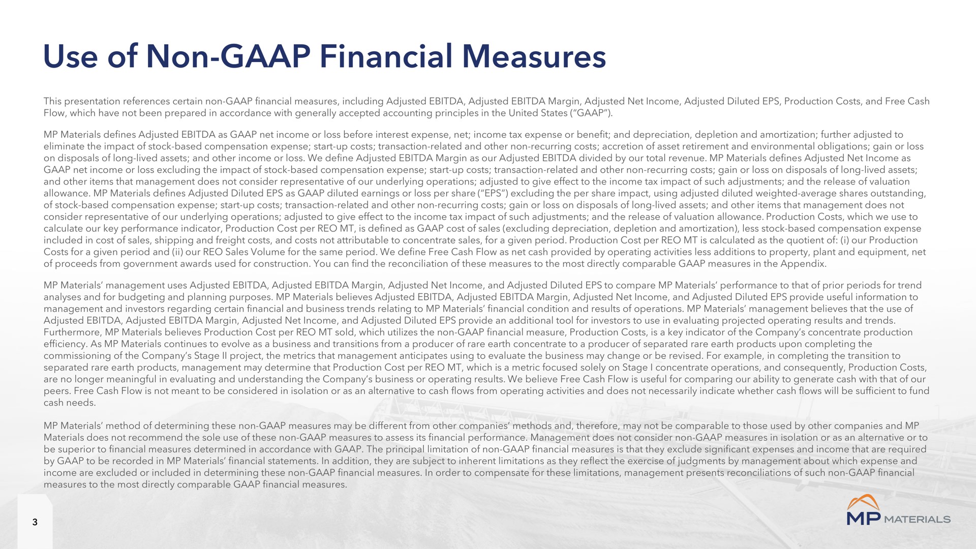 use of non financial measures | MP Materials