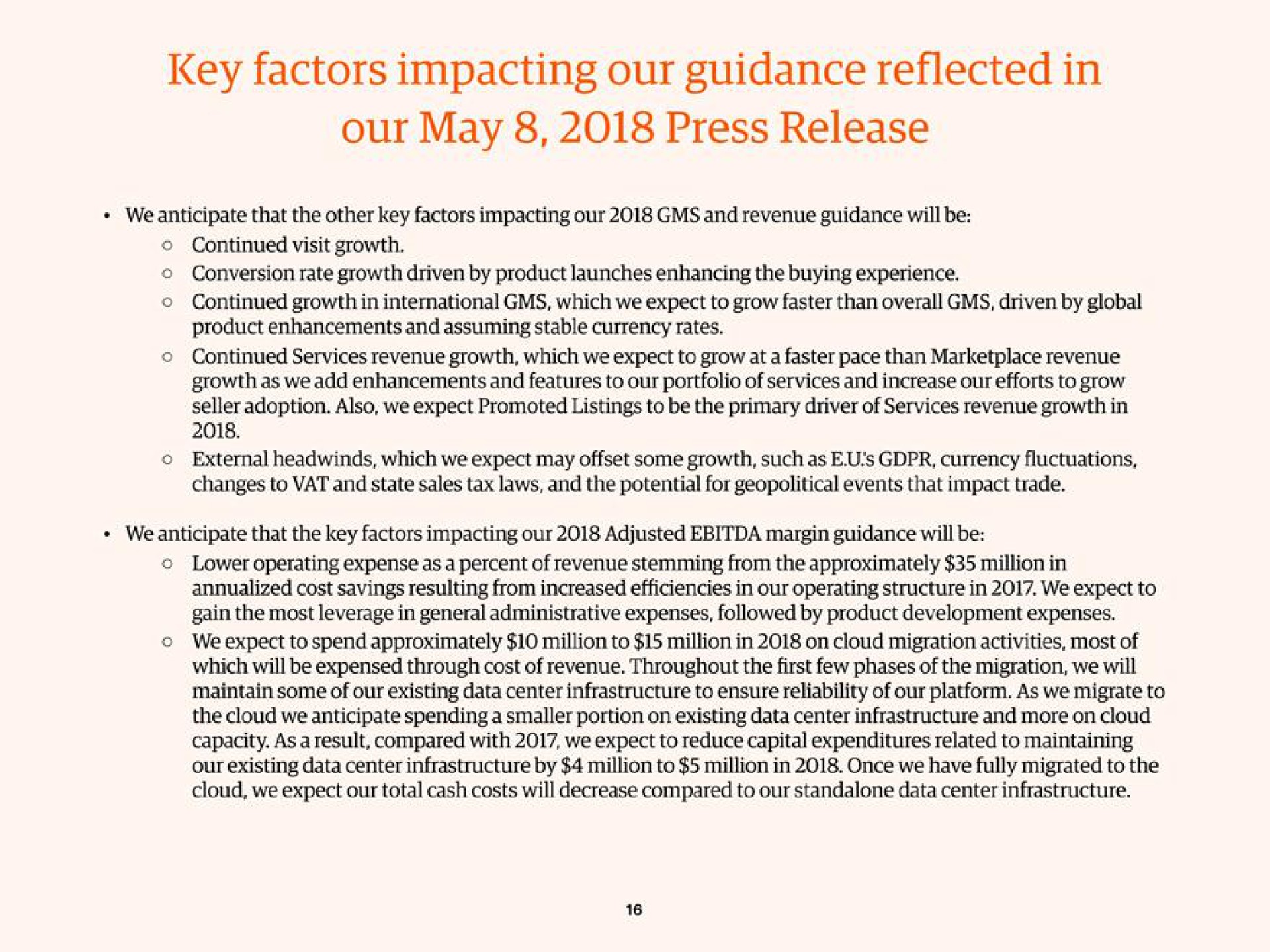 key factors impacting our guidance reflected in our may press release | Etsy