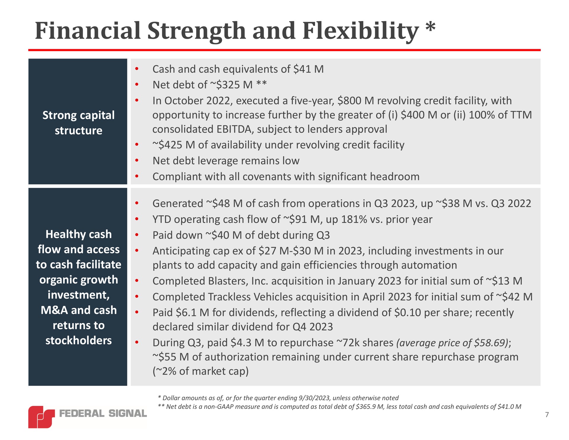 financial strength and flexibility | Federal Signal