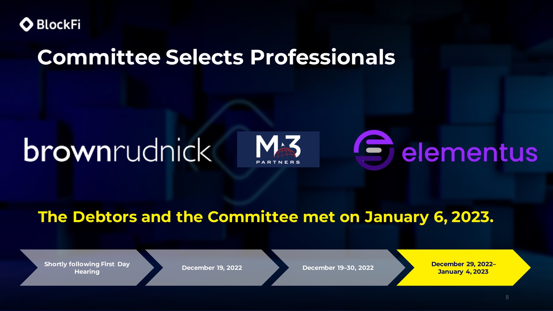 committee selects professionals the debtors and the committee met on | BlockFi