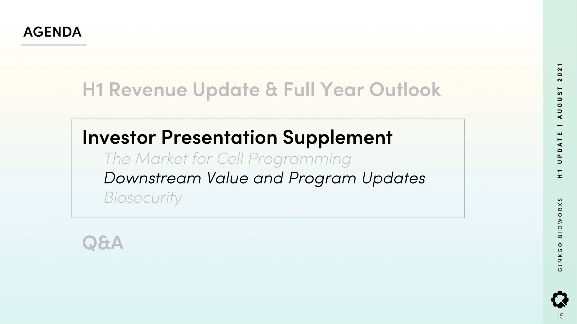 investor presentation supplement downstream value and program updates | Ginkgo