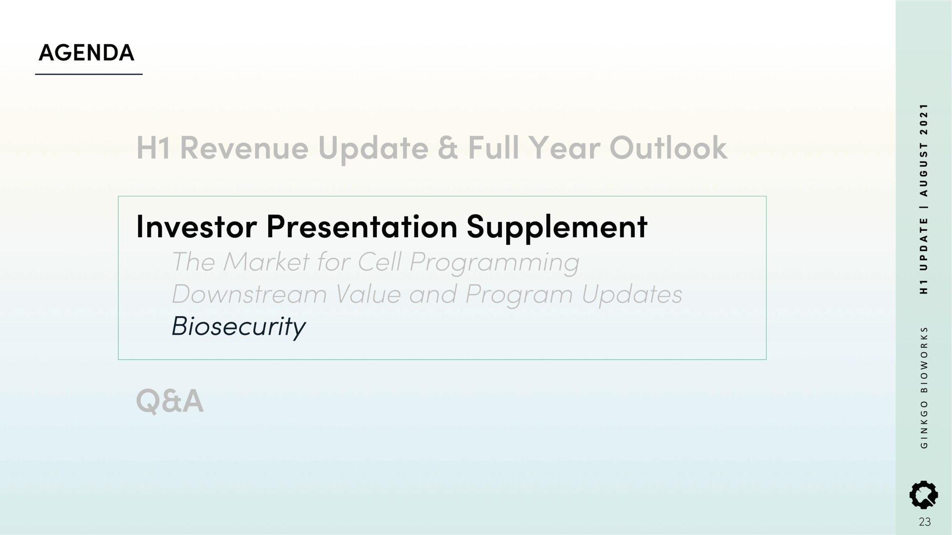 investor presentation supplement | Ginkgo
