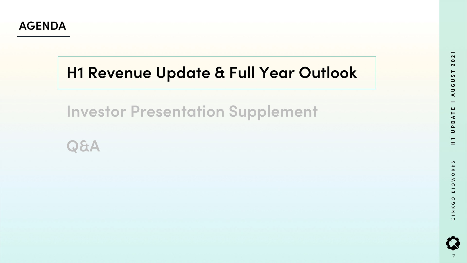 agenda revenue update full year outlook investor presentation supplement a | Ginkgo