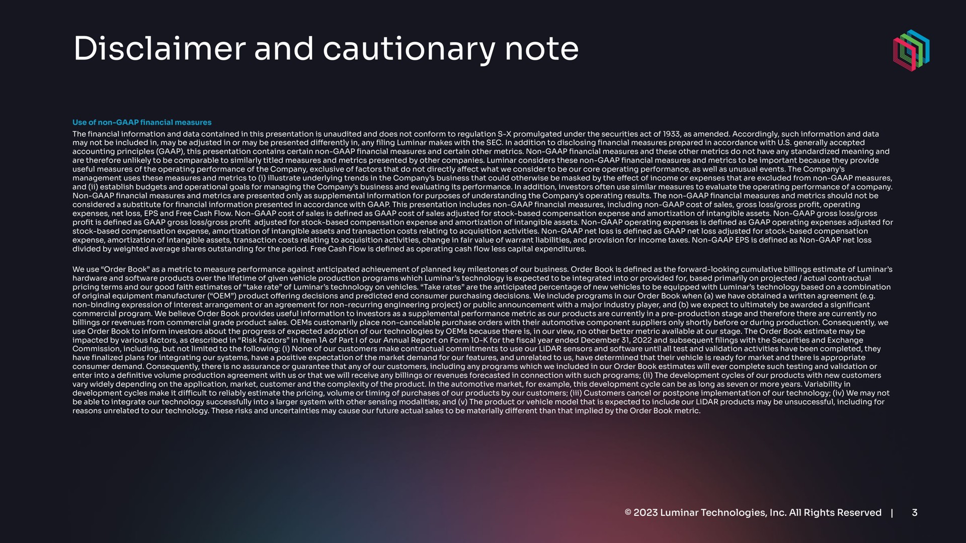 disclaimer and cautionary note | Luminar