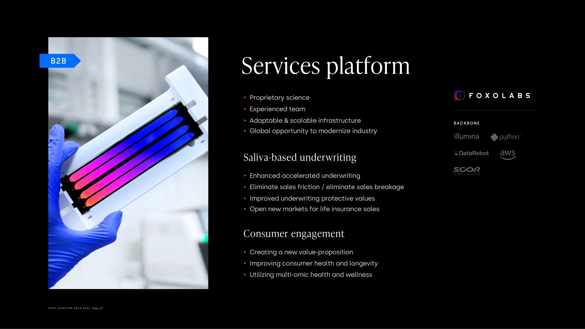 services platform saliva based underwriting consumer engagement | Foxo