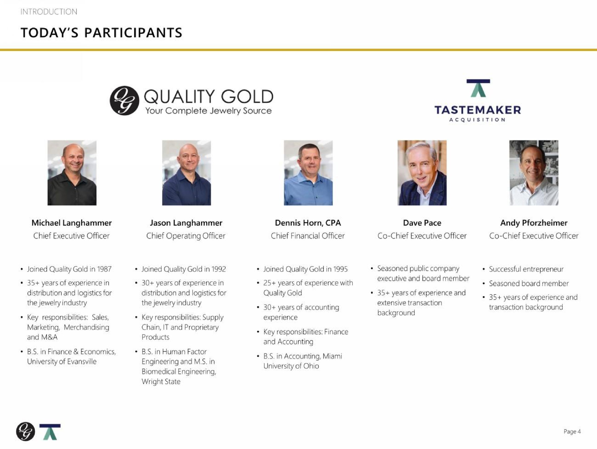 today participants quality gold a on | Quality Gold