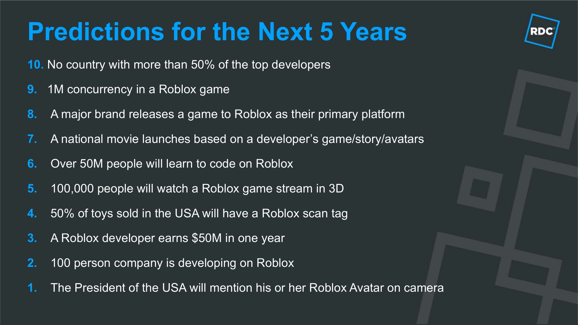 predictions for the next years | Roblox