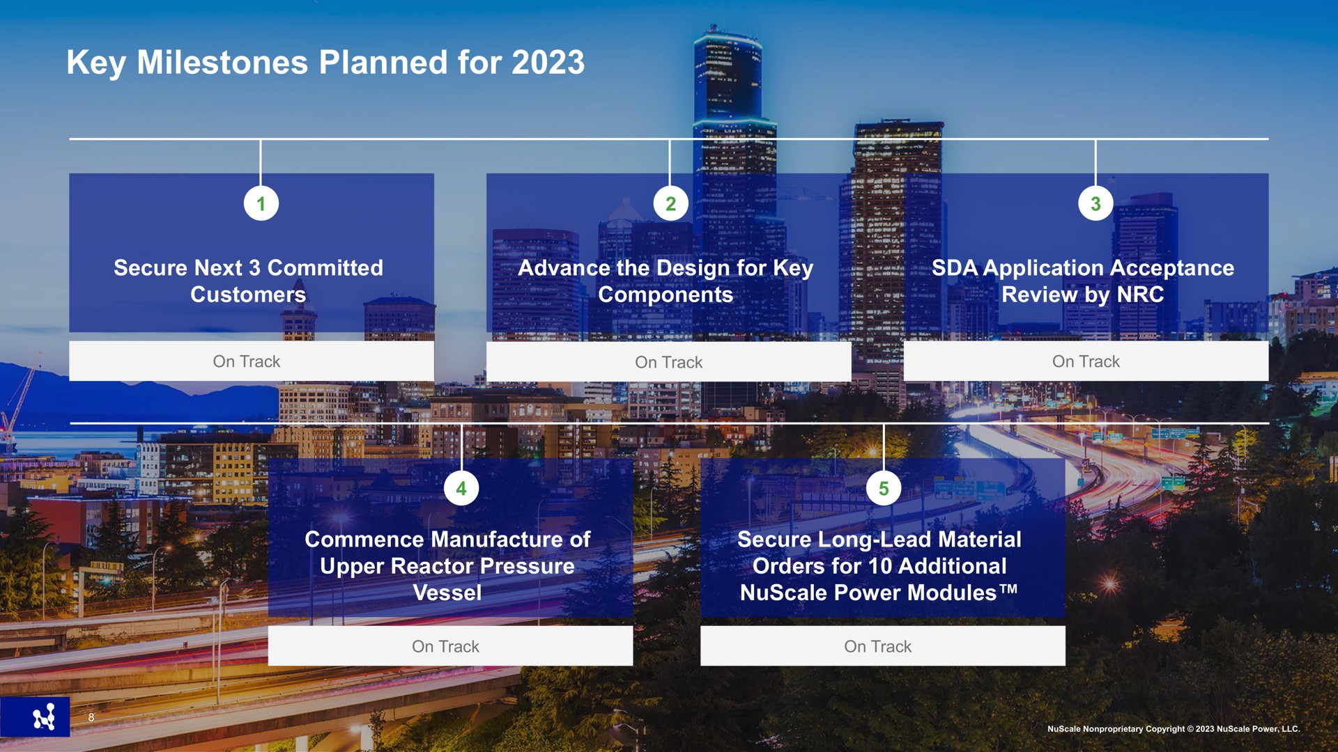 key milestones planned for advance the design components pee tote a at commence manufacture of upper reactor pressure orders additional a i | Nuscale