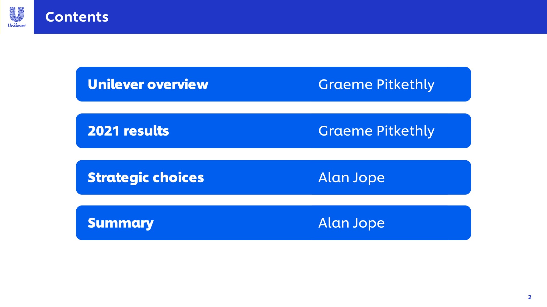 contents overview results strategic choices alan summary alan a | Unilever