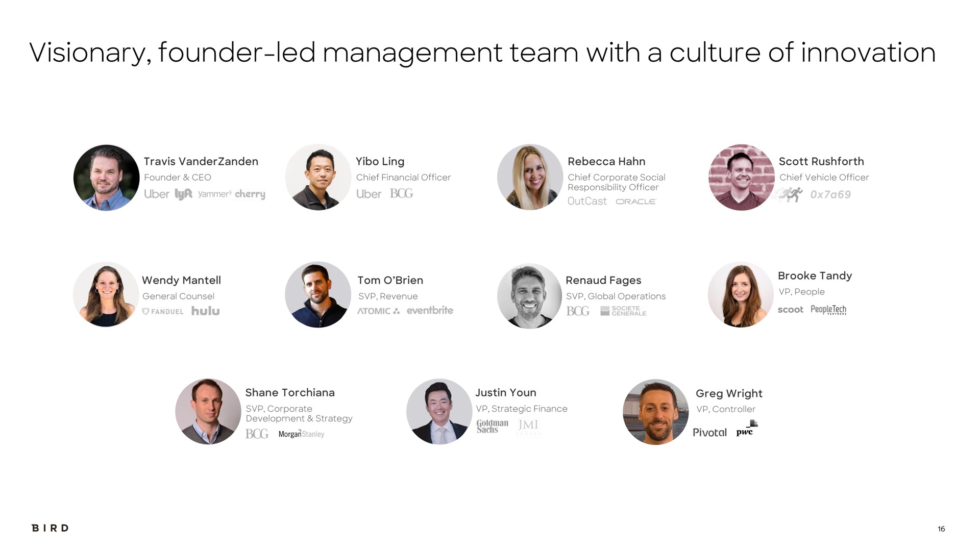 visionary founder led management team with a culture of innovation | Bird
