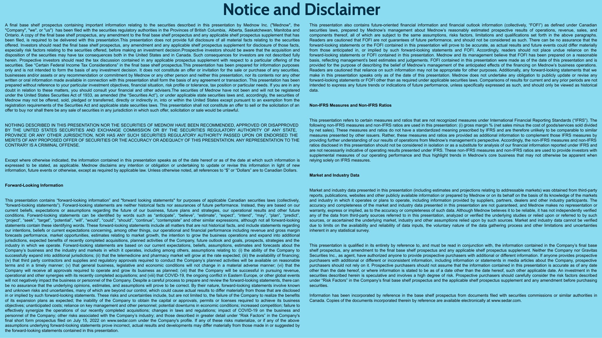 notice and disclaimer | Mednow