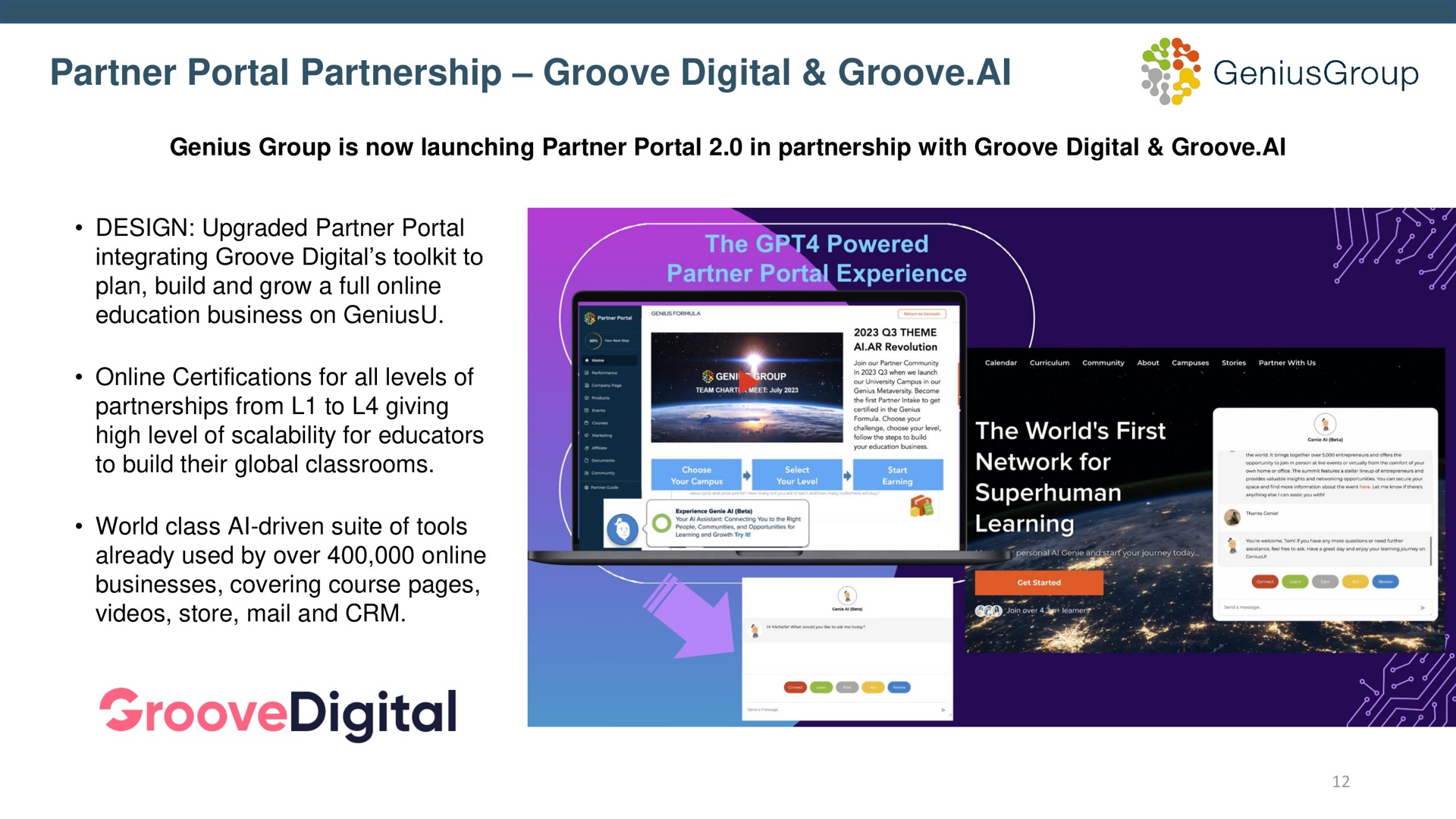 partner portal partnership groove digital groove | Genius Group
