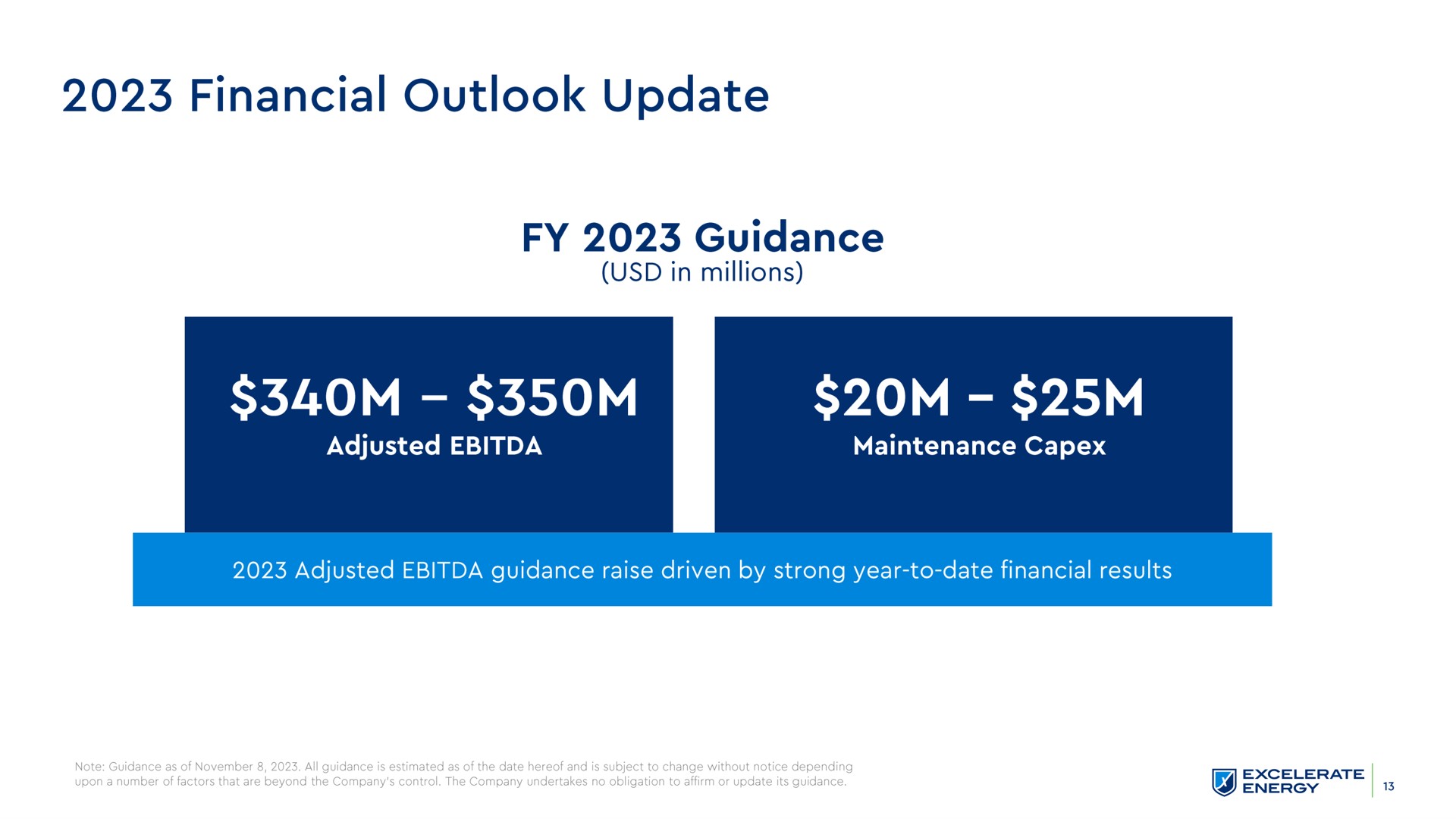 financial outlook update guidance | Excelerate Energy