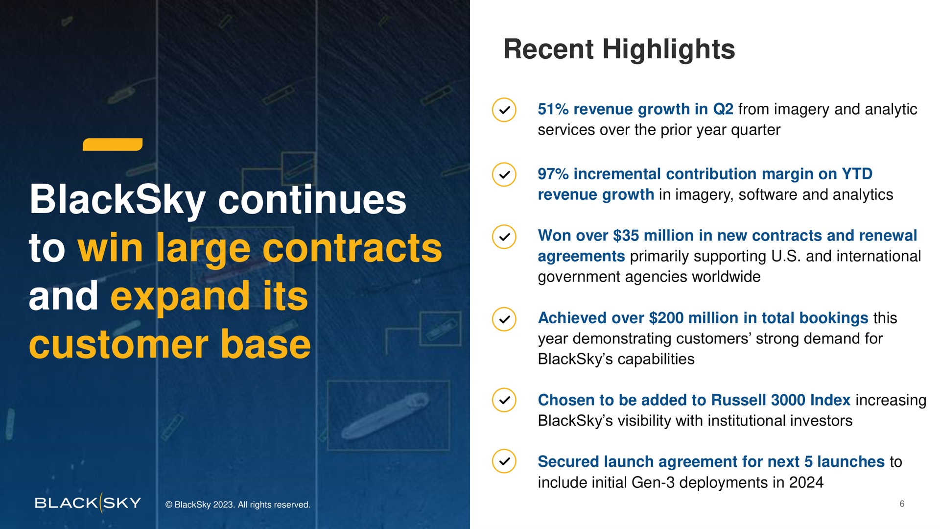 continues to win large contracts and expand its customer base recent highlights | BlackSky