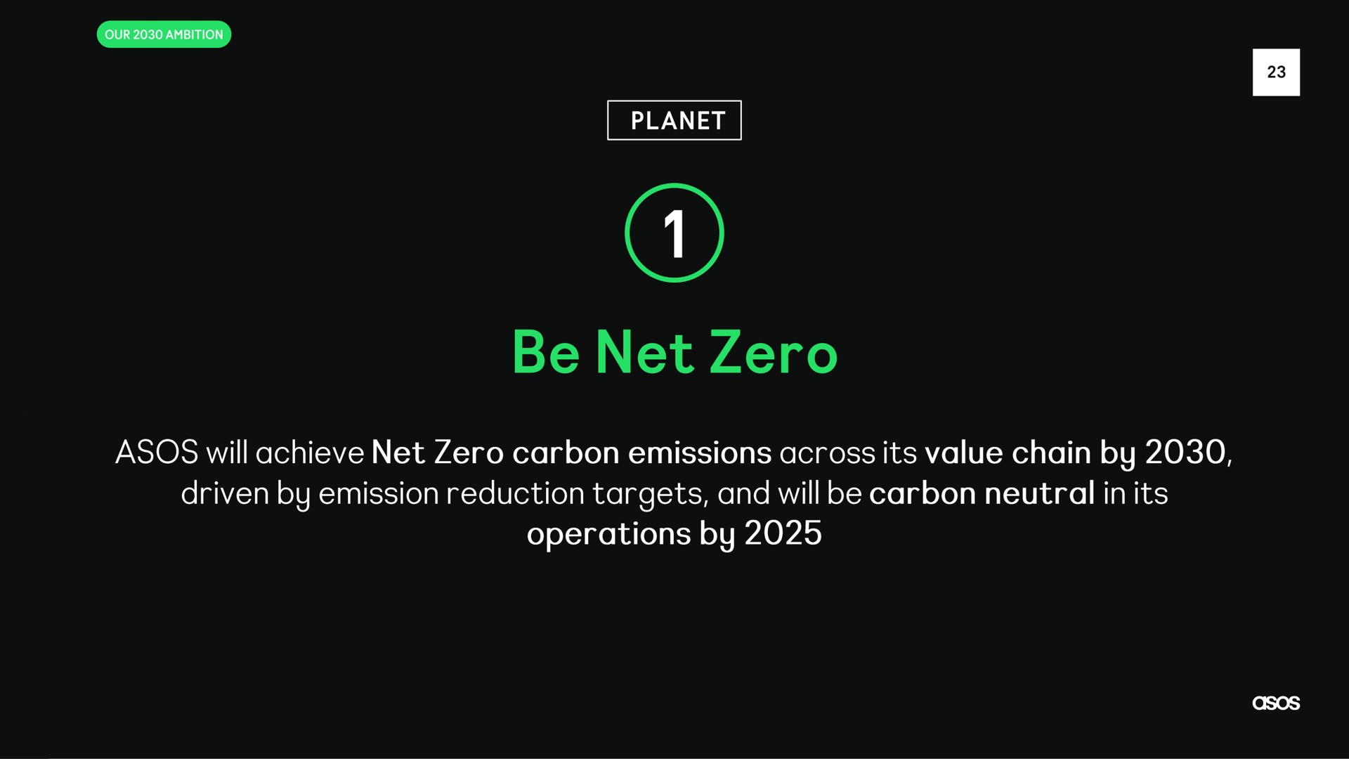 be net zero will achieve net zero carbon emissions across its value chain by driven by emission reduction targets and will be carbon neutral in its operations by | Asos
