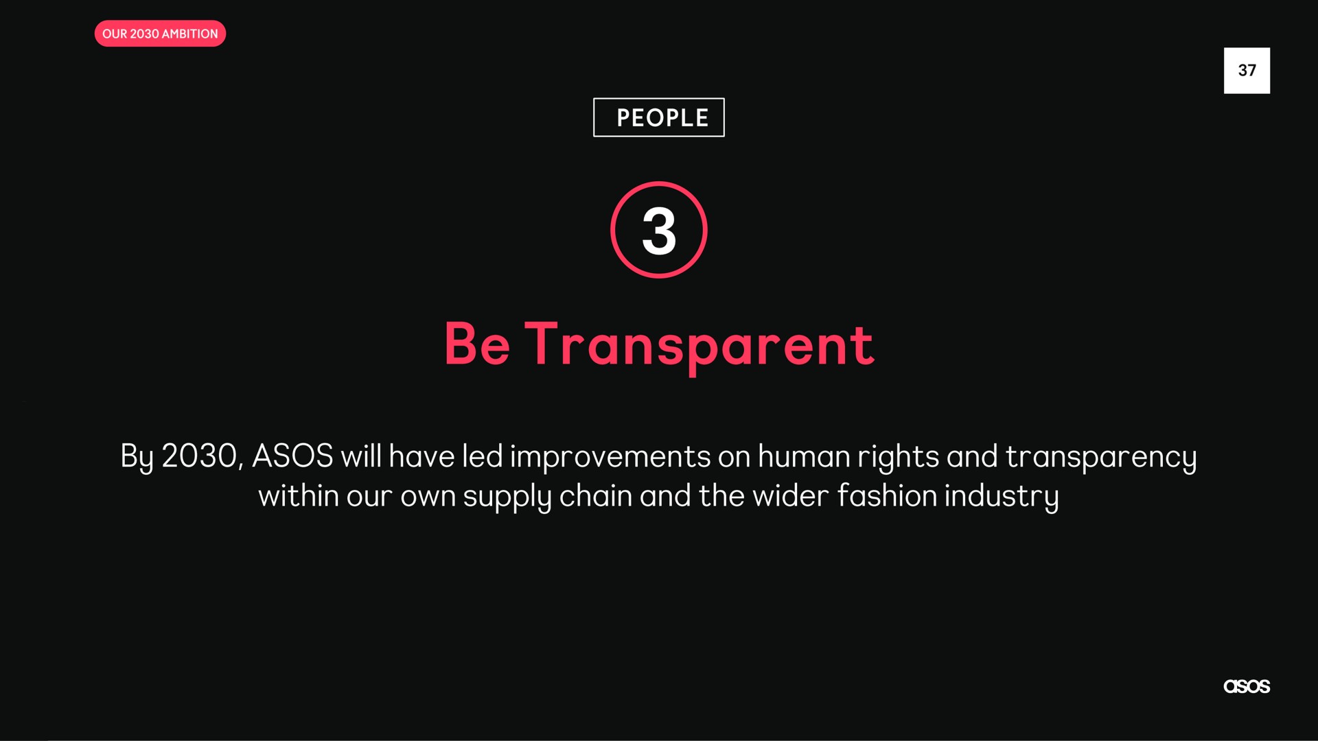 be transparent by will have led improvements on human rights and transparency within our own supply chain and the fashion industry | Asos